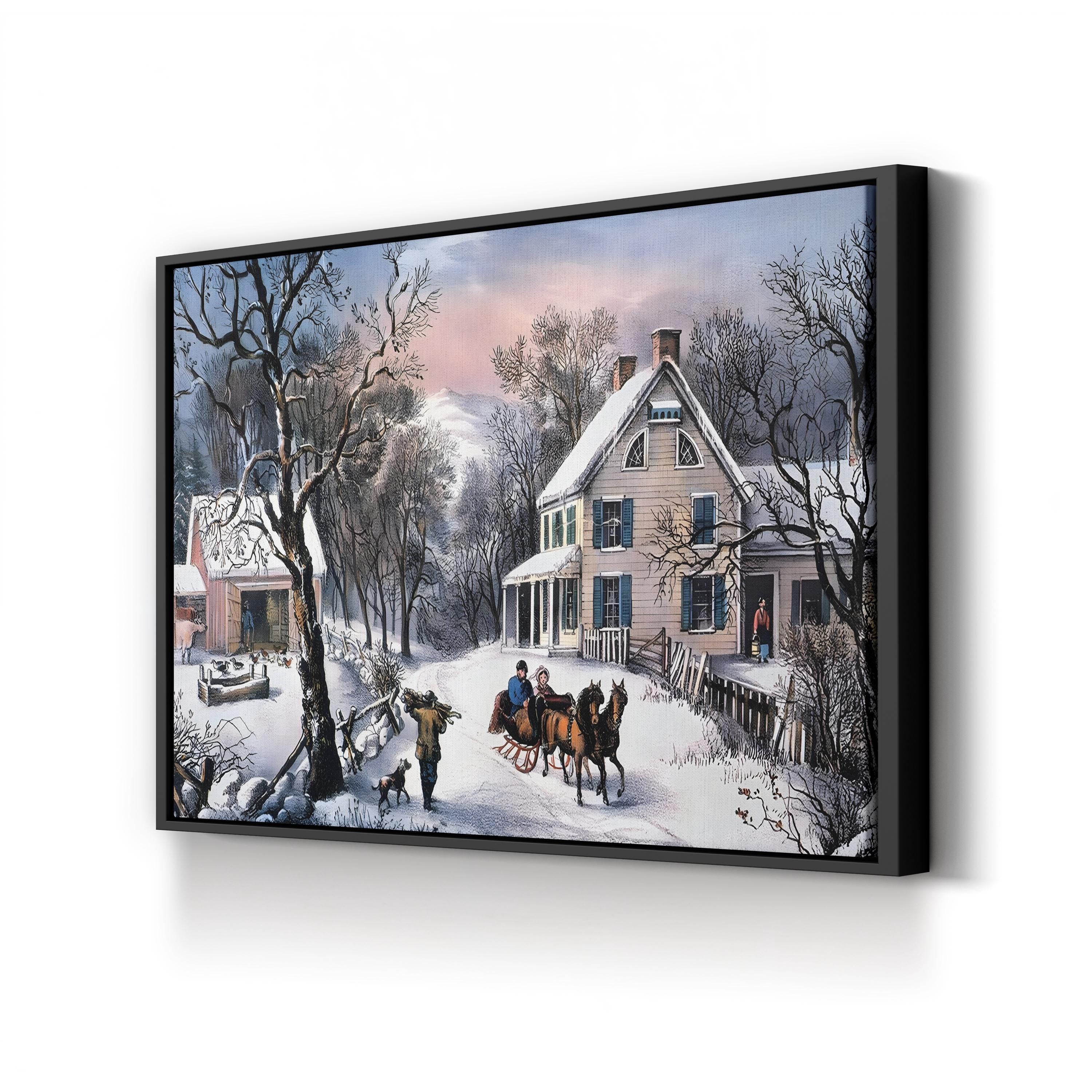 Homestead Winter, 1868 – Currier & Ives Wall Art | Snowy Farmhouse Canvas Print