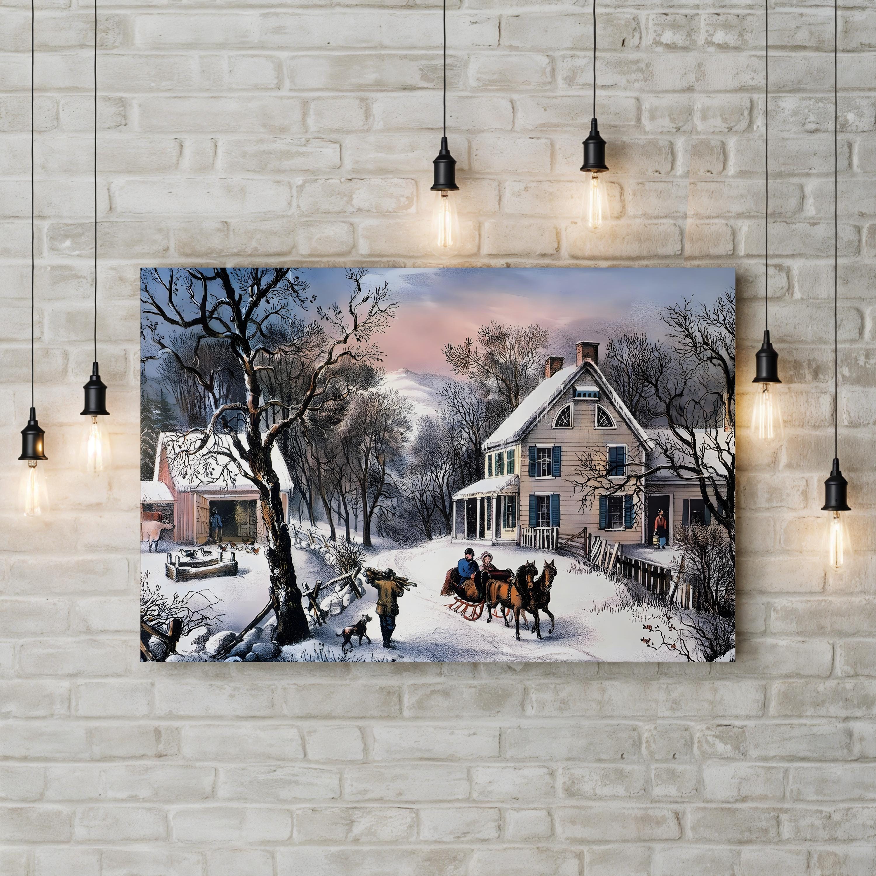 Homestead Winter, 1868 – Currier & Ives Wall Art | Snowy Farmhouse Canvas Print