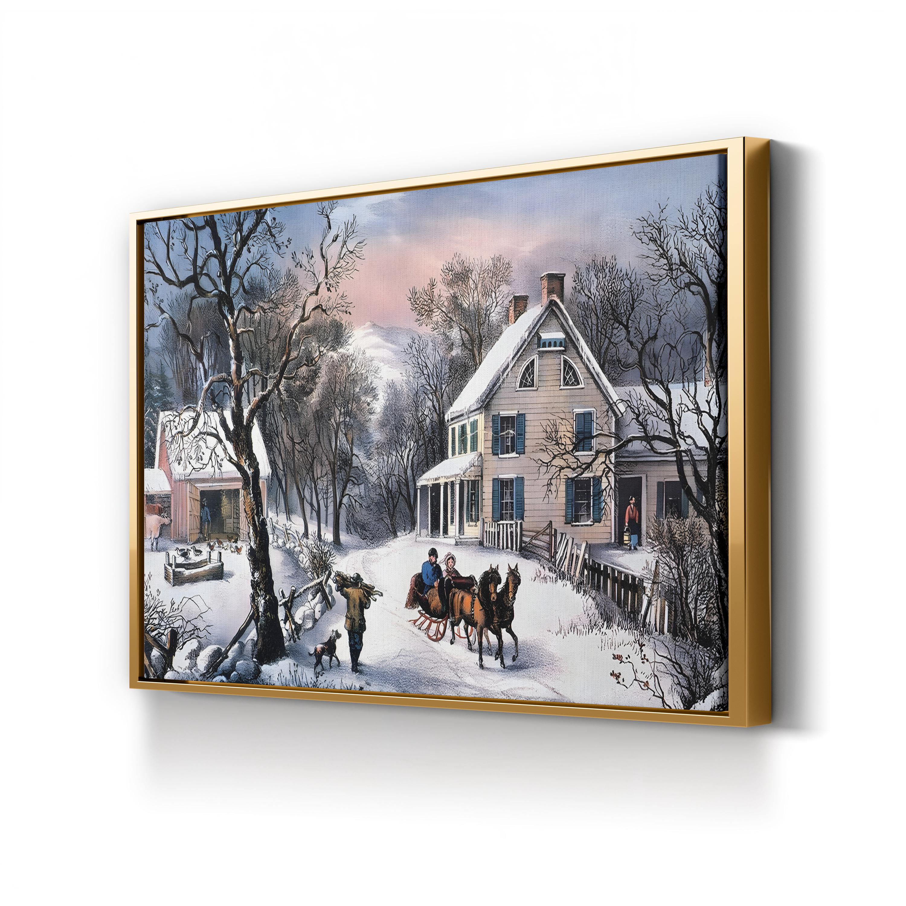 Homestead Winter, 1868 – Currier & Ives Wall Art | Snowy Farmhouse Canvas Print