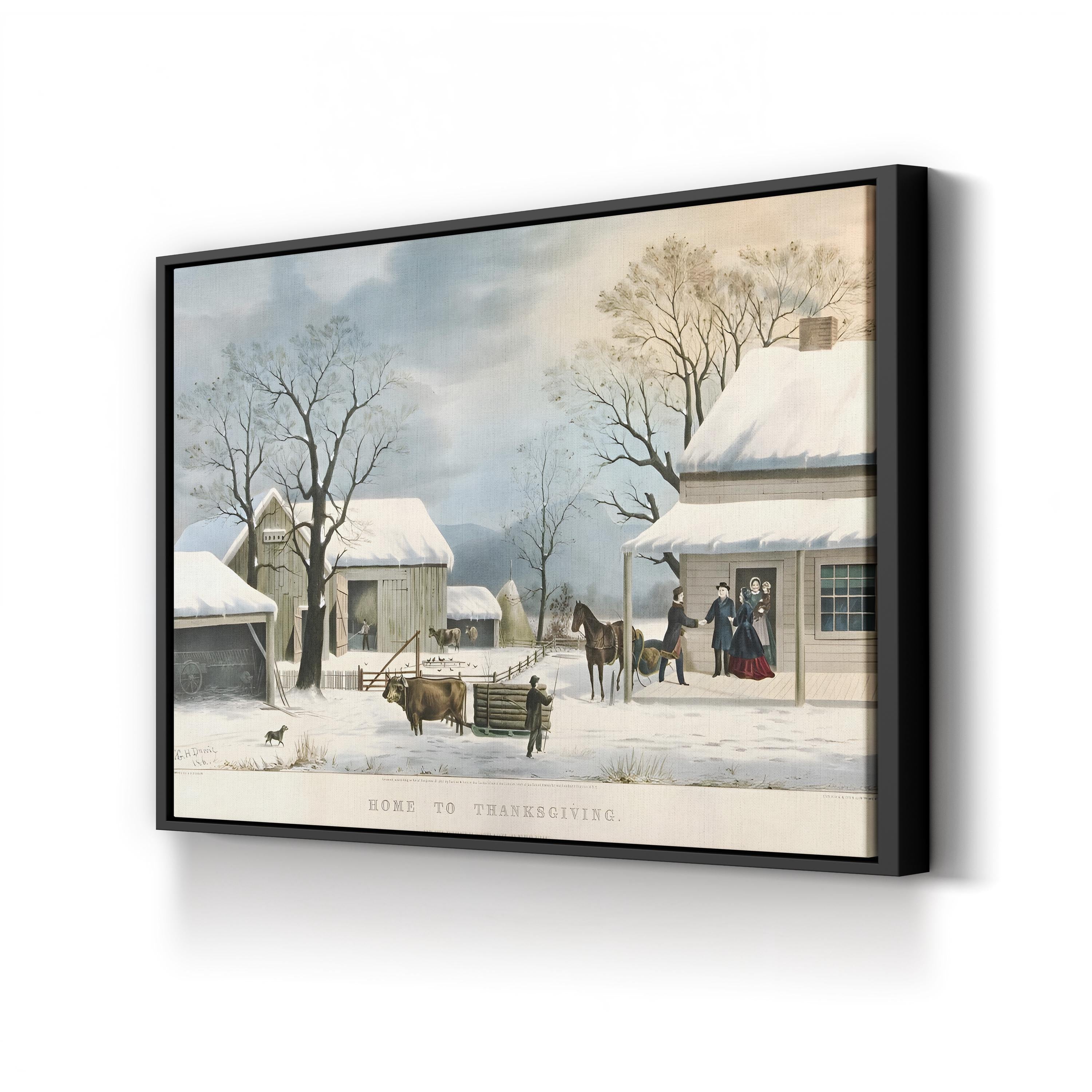 Home to Thanksgiving – Currier & Ives Wall Art | Winter Farmhouse Canvas Print