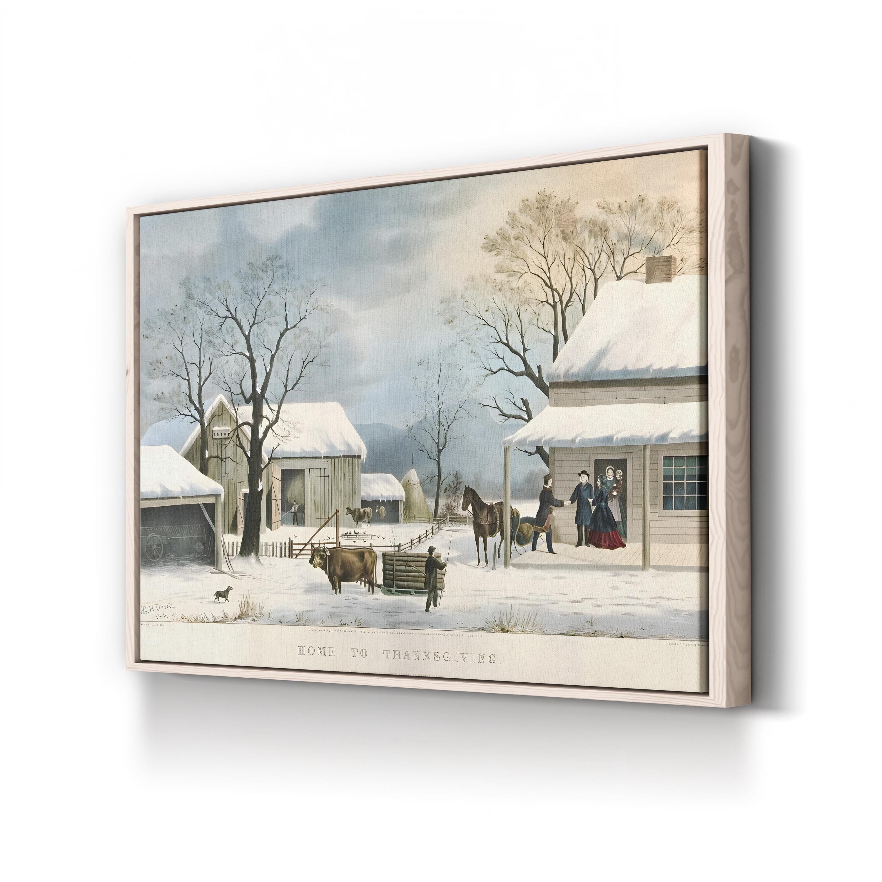 Home to Thanksgiving – Currier & Ives Wall Art | Winter Farmhouse Canvas Print