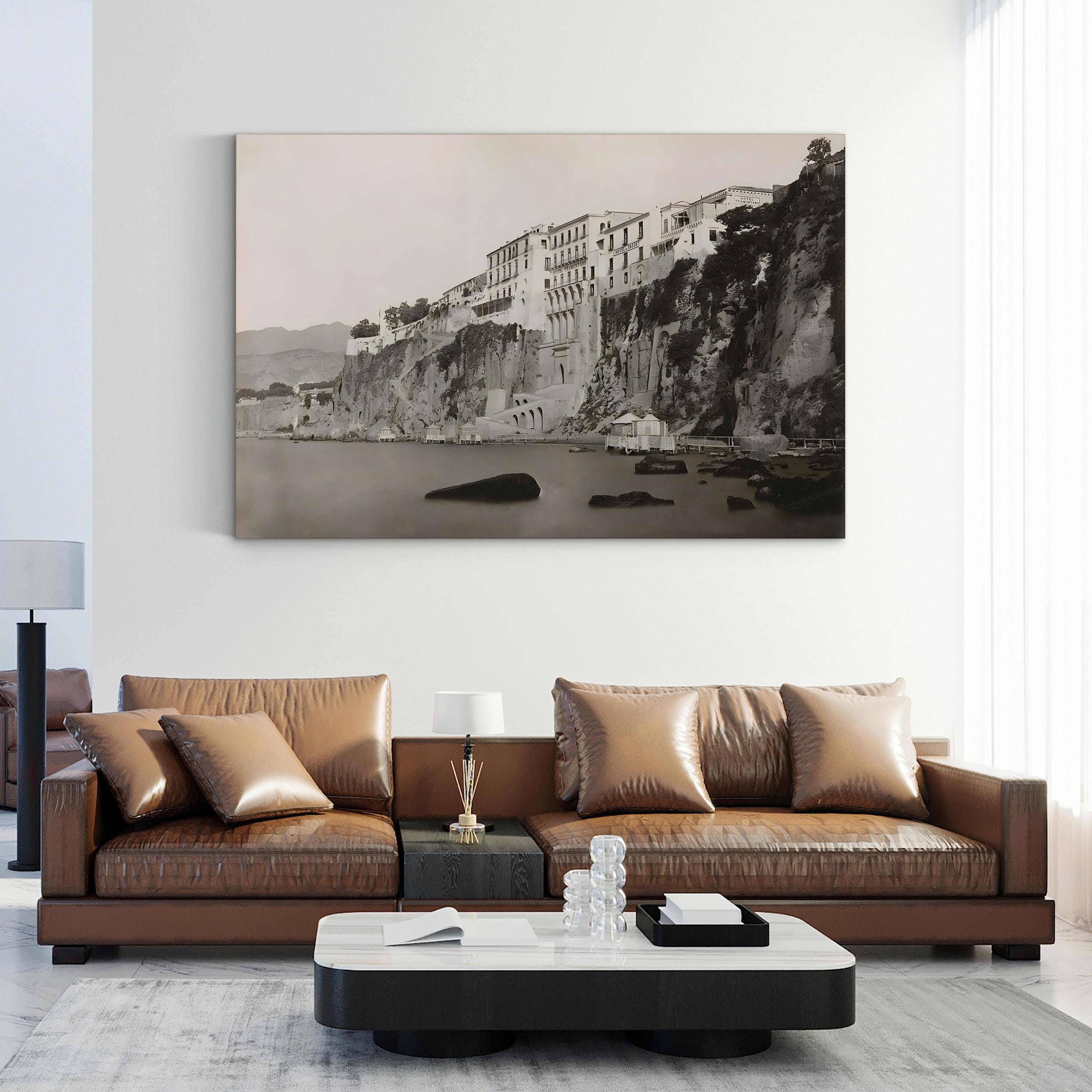 Sorrento Italy Coast Photography Canvas Print: Hotel Tramontano, Vintage Black & White Landscape