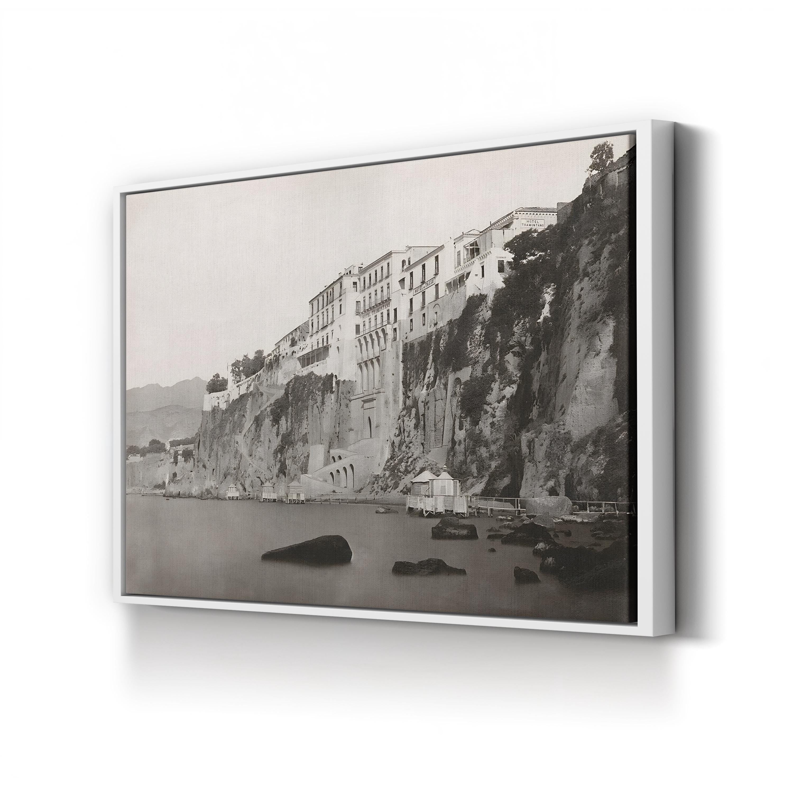 Sorrento Italy Coast Photography Canvas Print: Hotel Tramontano, Vintage Black & White Landscape