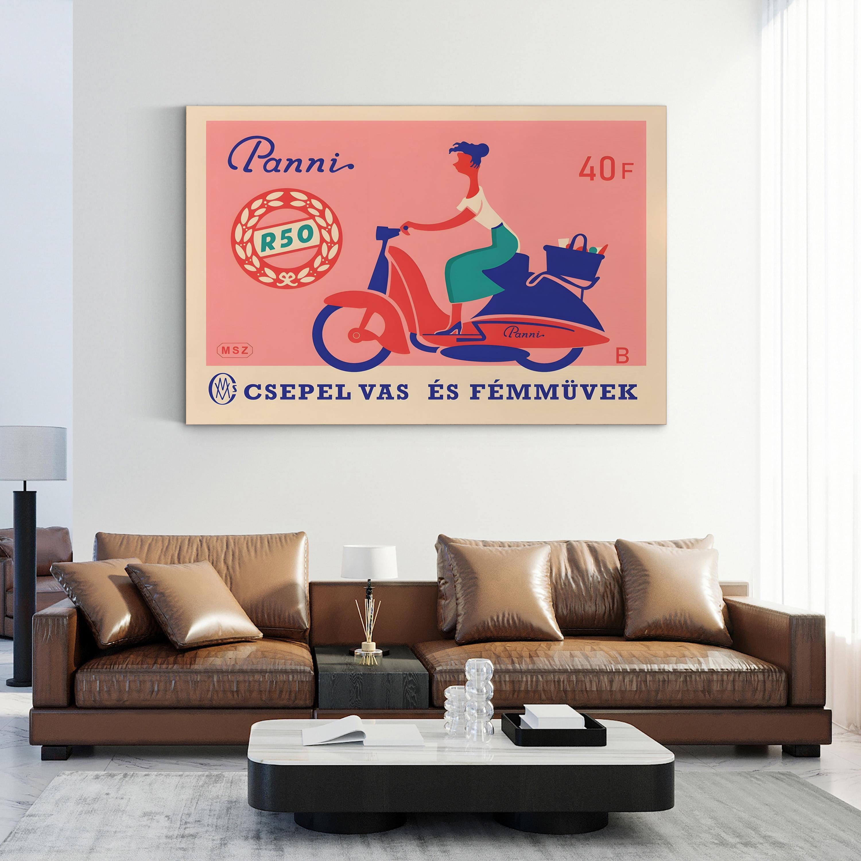 Panni Scooter Matchbox Poster – Period Illustration Wall Art | 1950s Hungarian Canvas Print