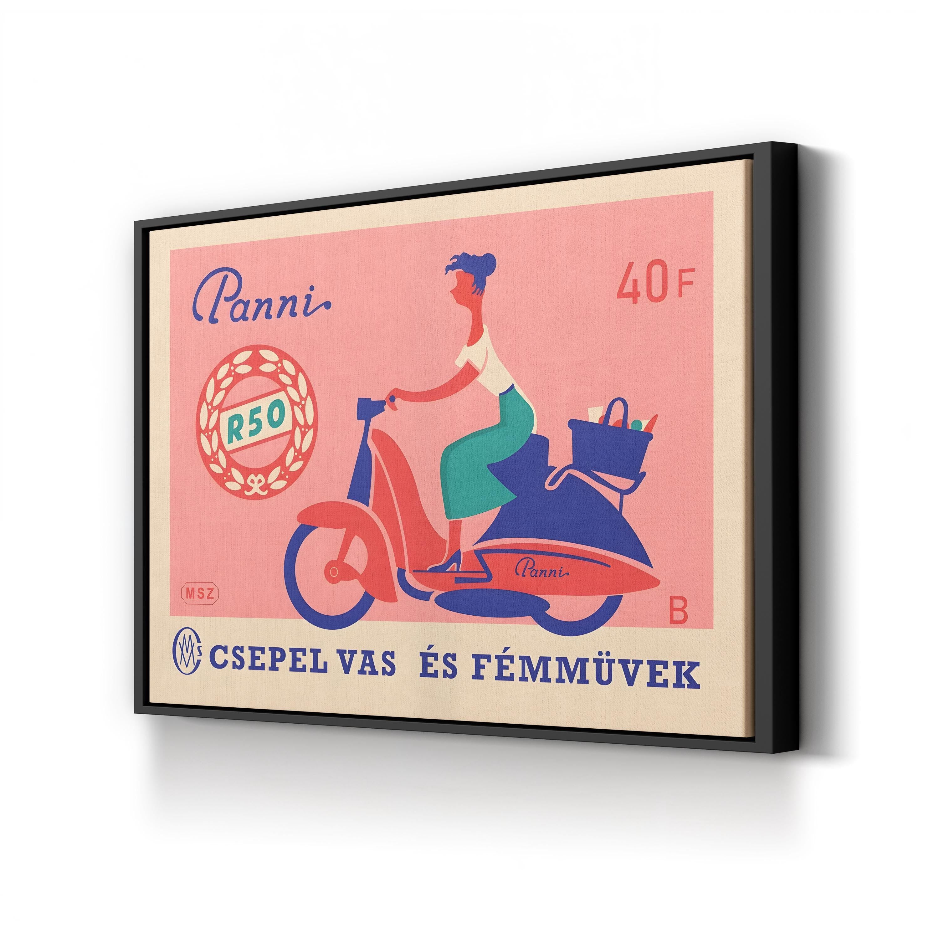 Panni Scooter Matchbox Poster – Period Illustration Wall Art | 1950s Hungarian Canvas Print