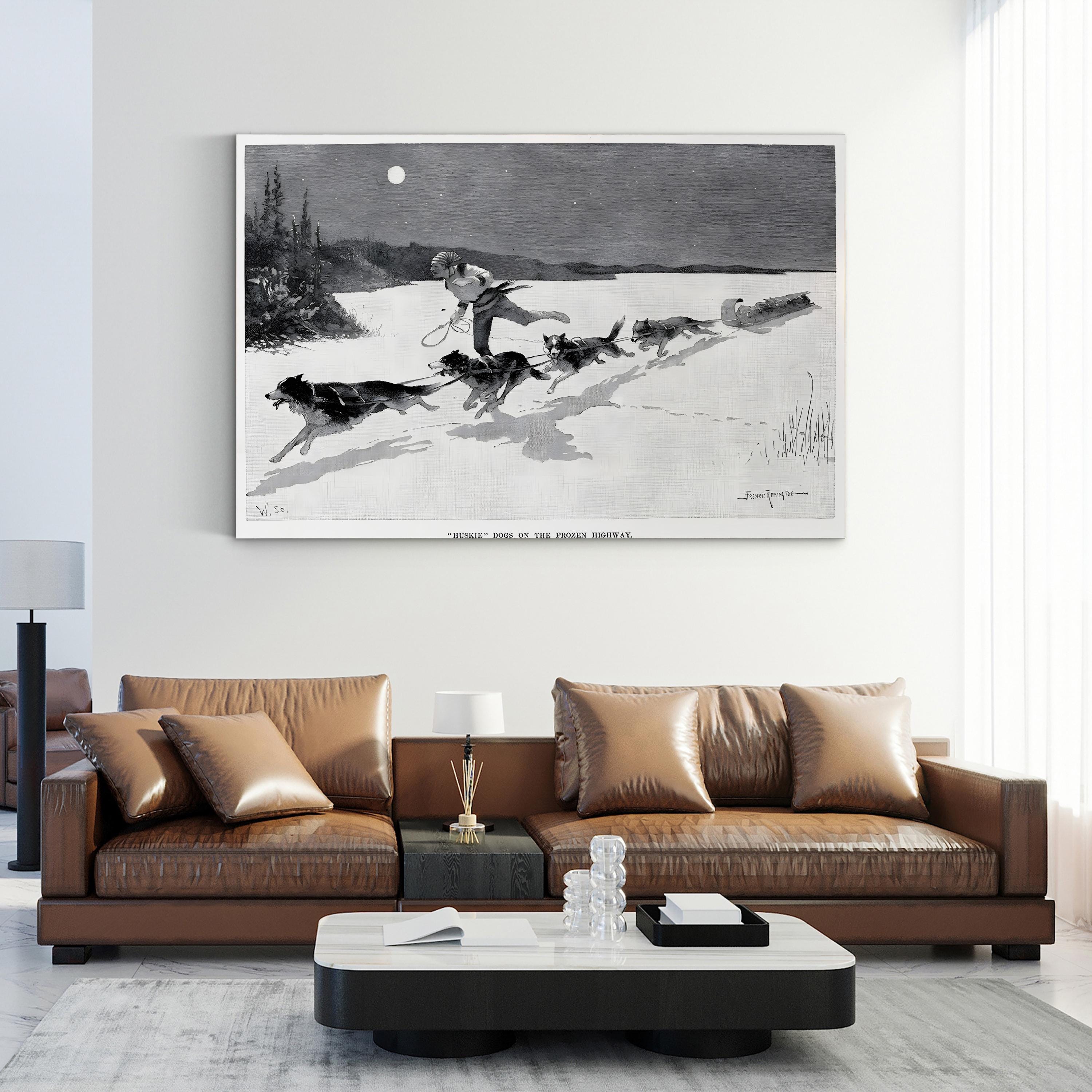 Huskies on the Frozen Highway, 1892 – Frederic Remington Wall Art | Vintage Canvas Print