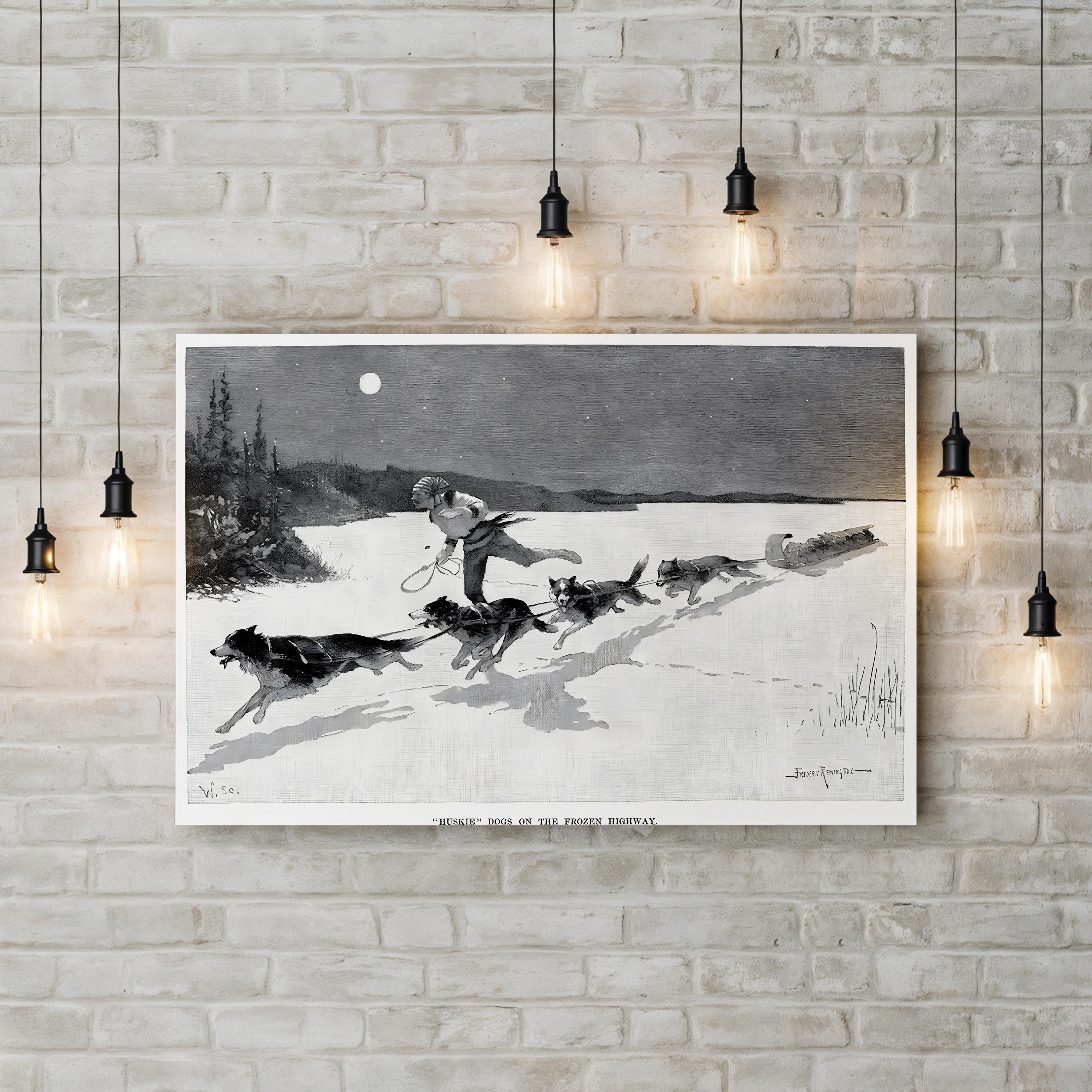 Huskies on the Frozen Highway, 1892 – Frederic Remington Wall Art | Vintage Canvas Print