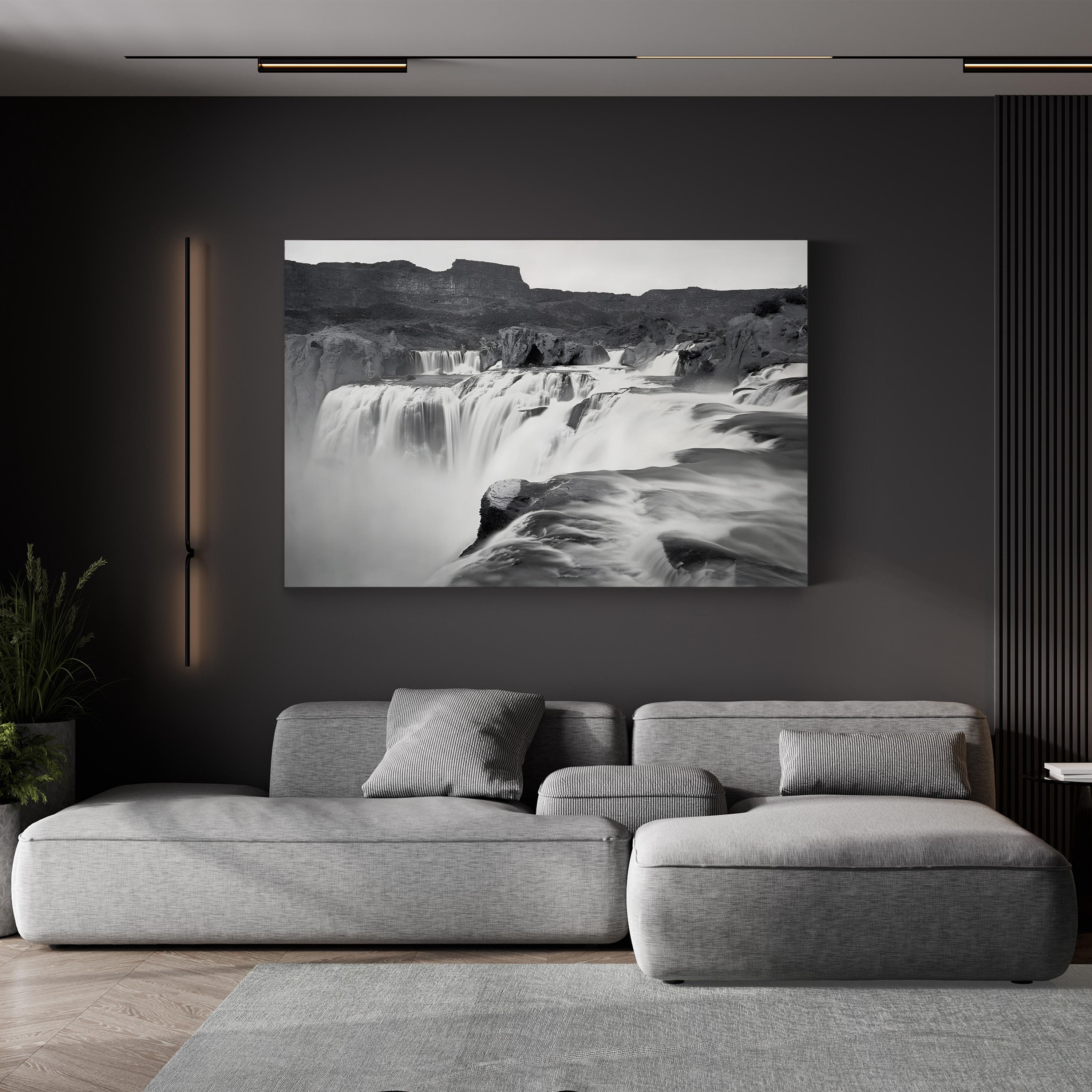 Shoshone Falls, Idaho Wall Art | Black and White Waterfall Landscape Canvas Print