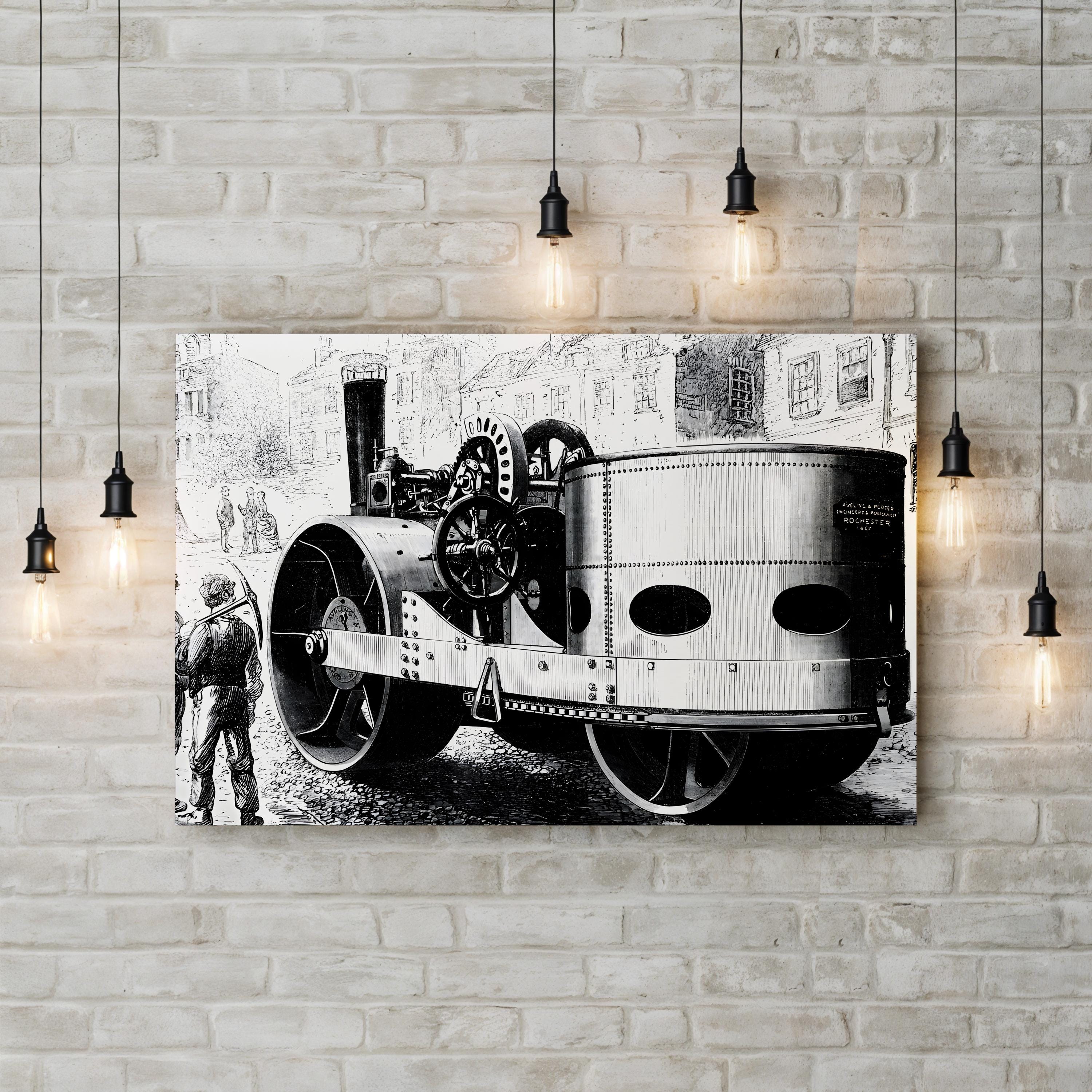 Vintage Steamroller – Period Illustration Wall Art | Historical Machinery Canvas Print