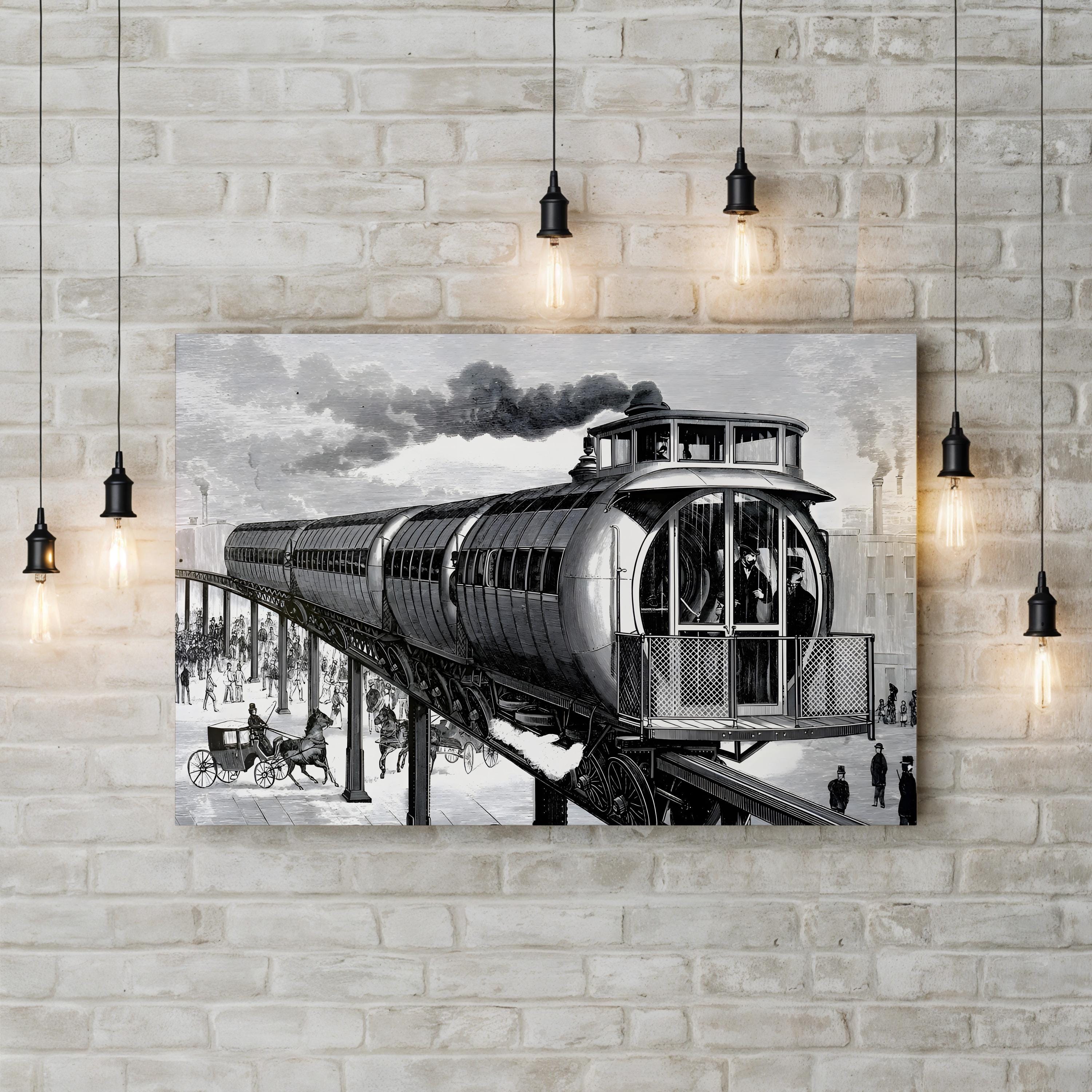 Vintage Train Station, 19th Century – Period Illustration Wall Art | Railway Canvas Print