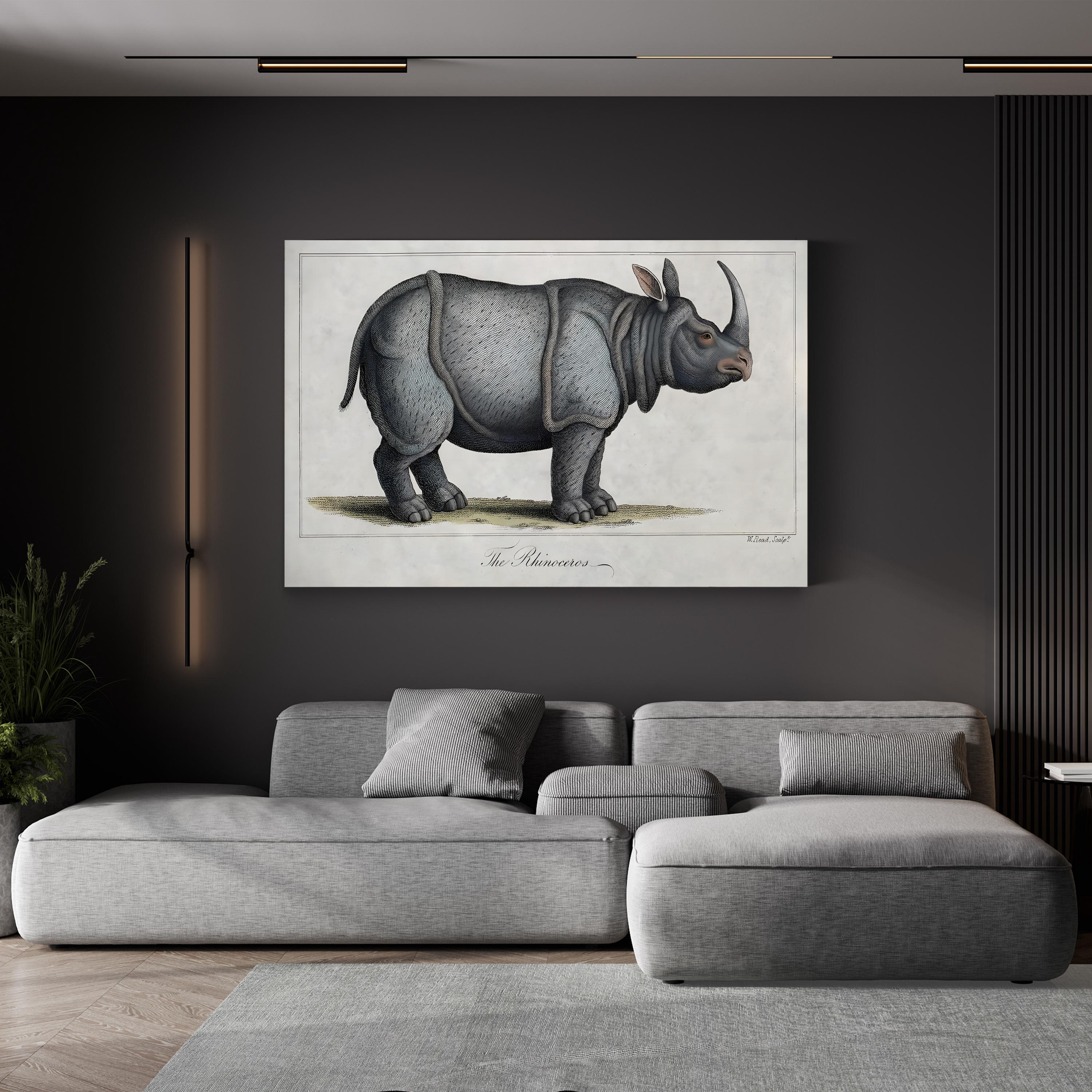 Vintage Rhinoceros Engraving – Period Illustration Wall Art | Antique Wildlife Canvas Print