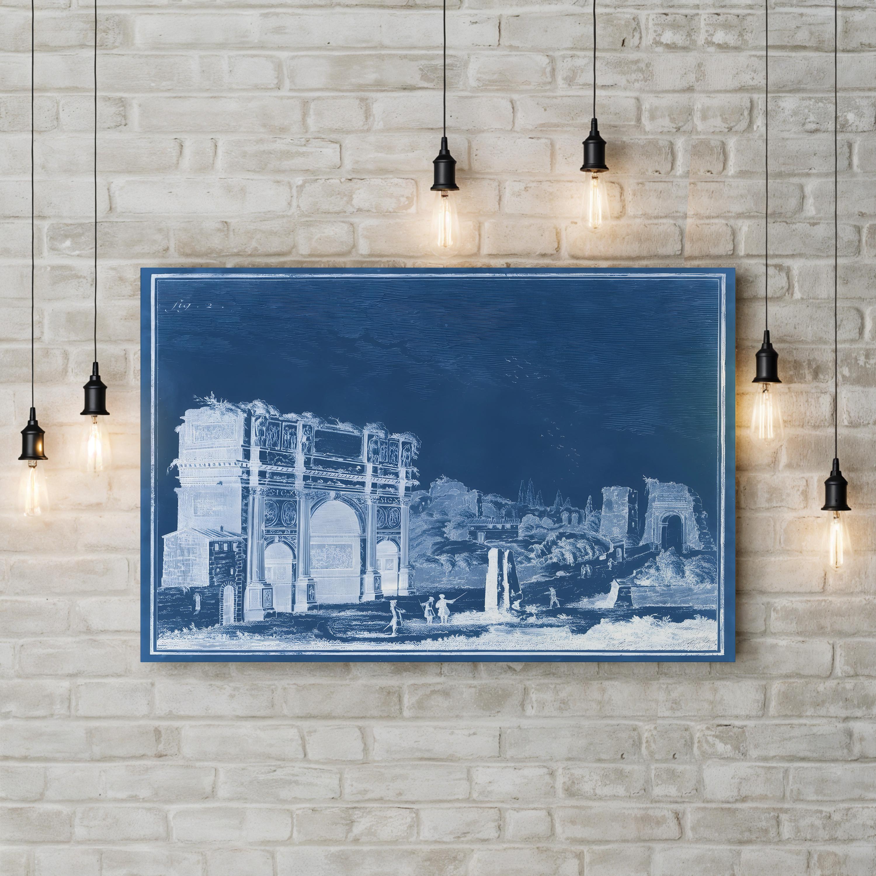 Indigo Antiquities II Architectural Blueprint – Period Illustration Wall Art | Vintage Canvas Print