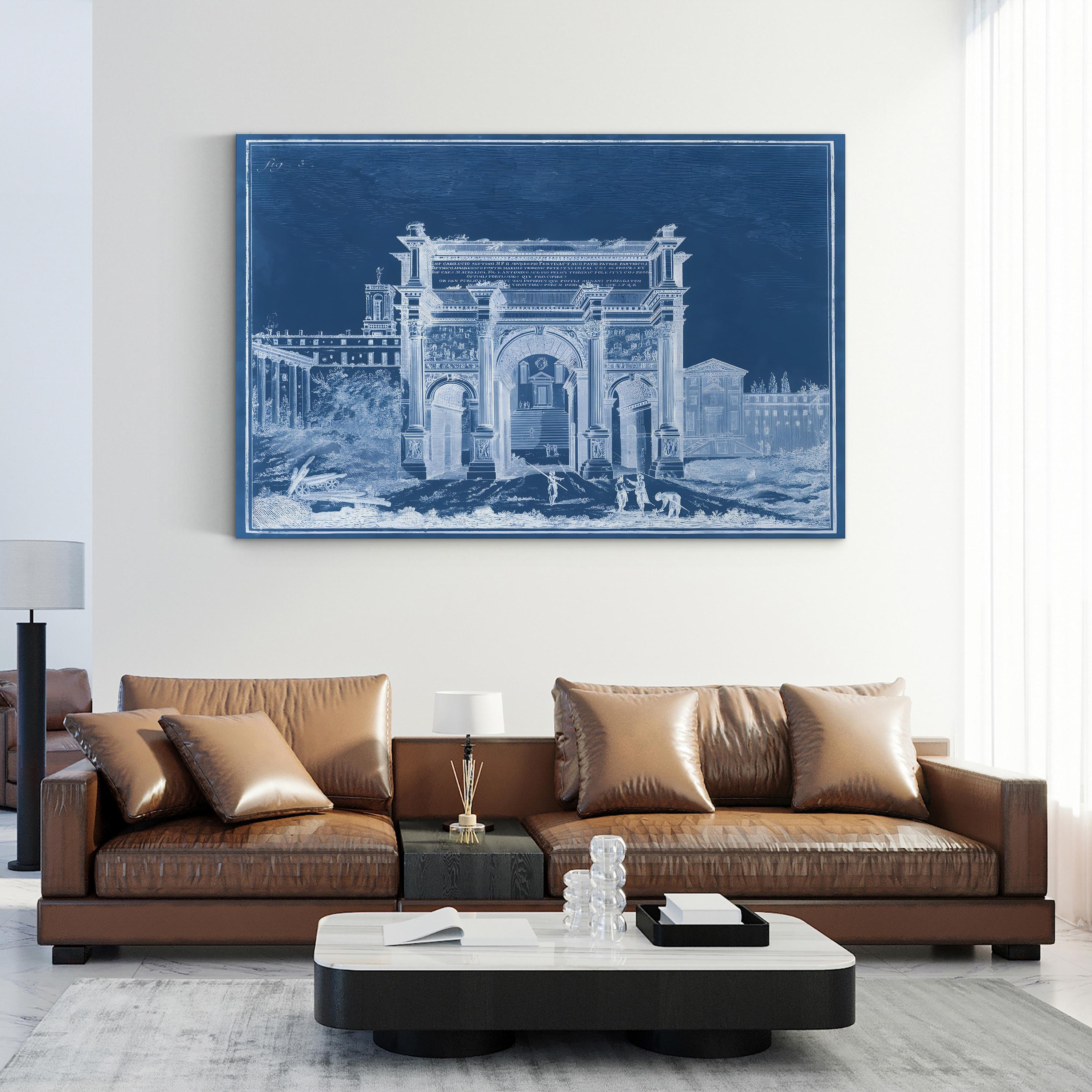 Indigo Antiquities III Wall Art by Vision Studio | 19th Century Roman Arch Indigo Architectural Print
