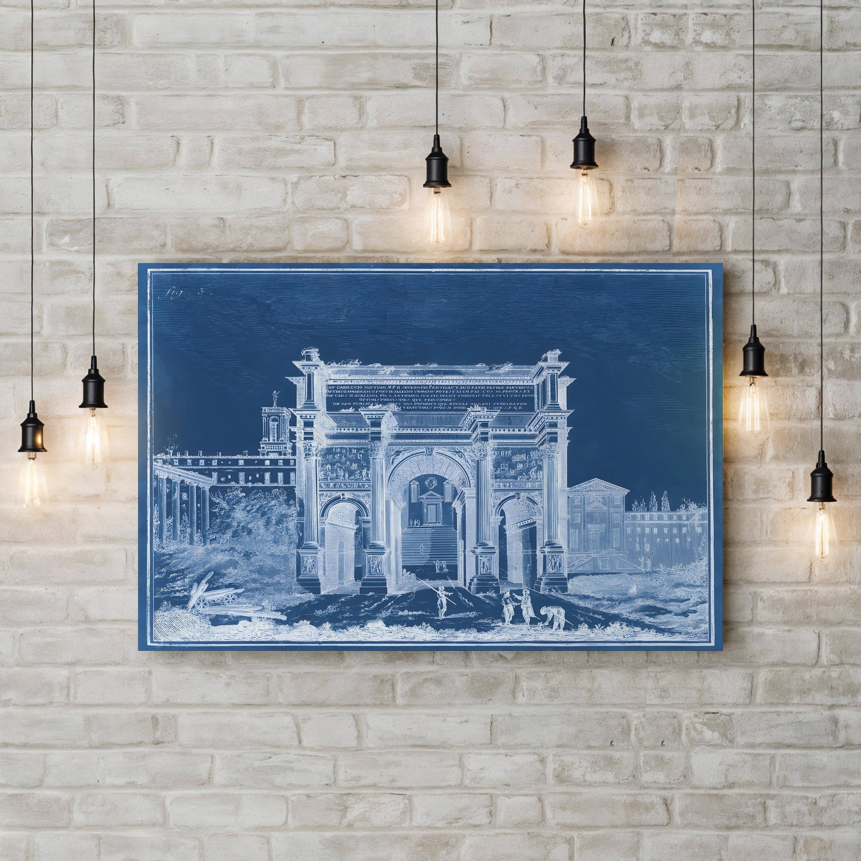 Indigo Antiquities III Wall Art by Vision Studio | 19th Century Roman Arch Indigo Architectural Print