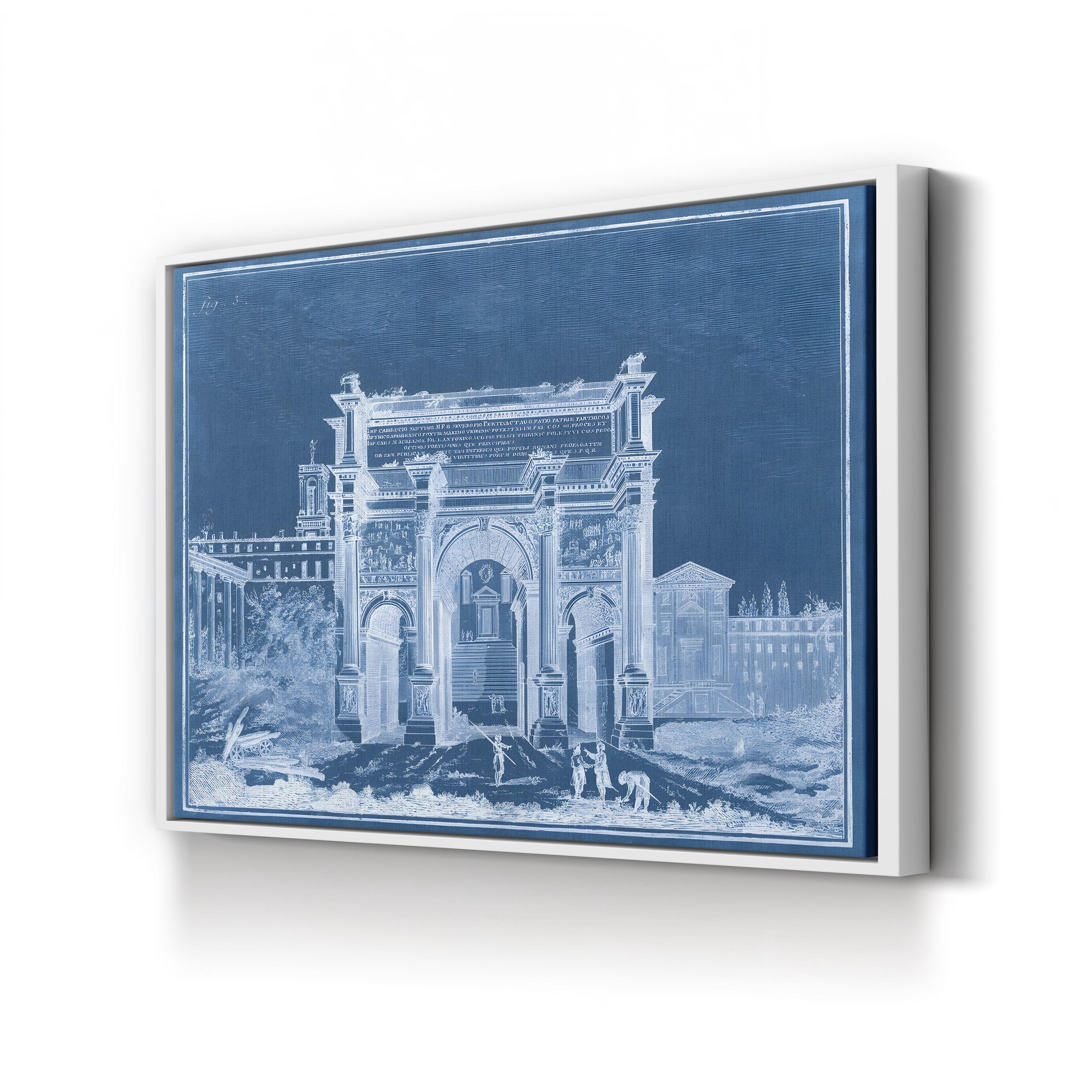 Indigo Antiquities III Wall Art by Vision Studio | 19th Century Roman Arch Indigo Architectural Print