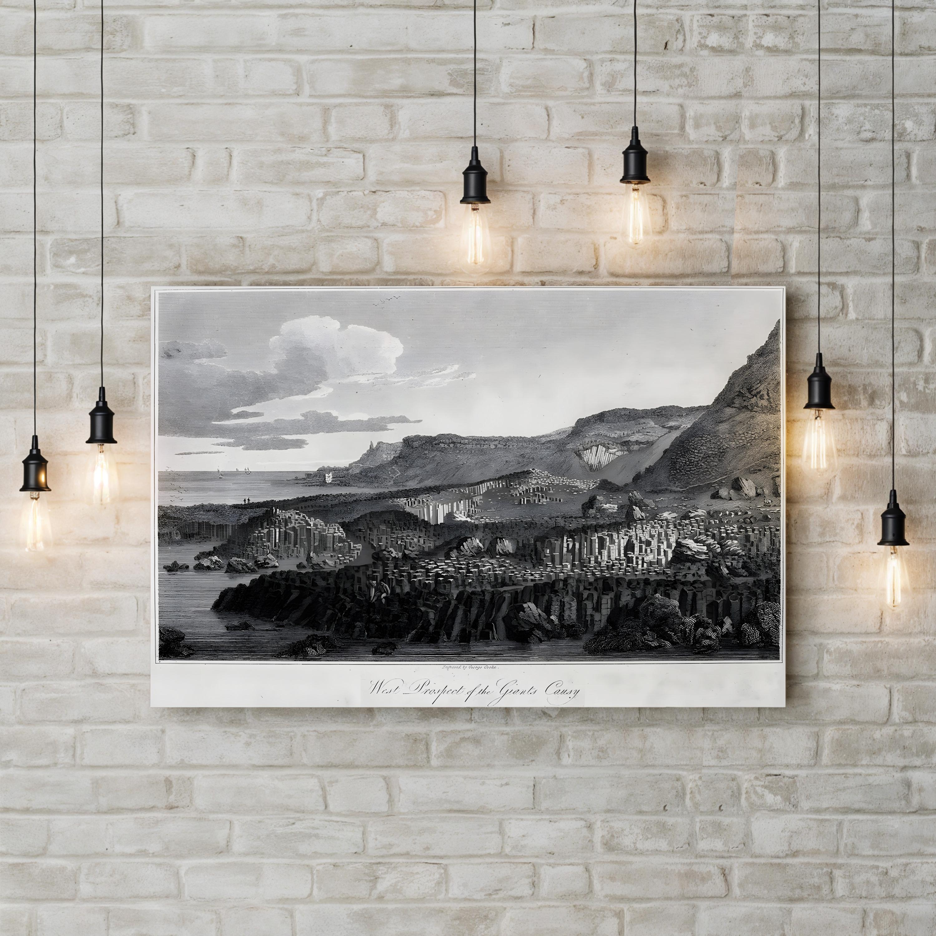 Ireland, Giant’s Causeway Vintage Landscape Canvas Print – George Cooke 1809 Coastal Engraving