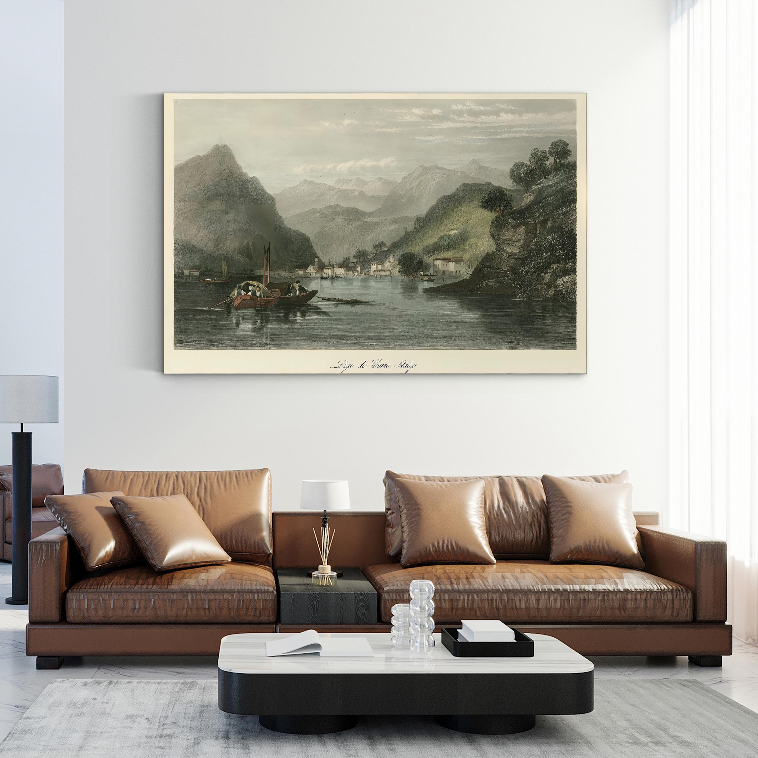 Lago di Como, Italy Wall Art by W. L. Leitch | 19th-Century Romantic Lake Landscape Canvas Print