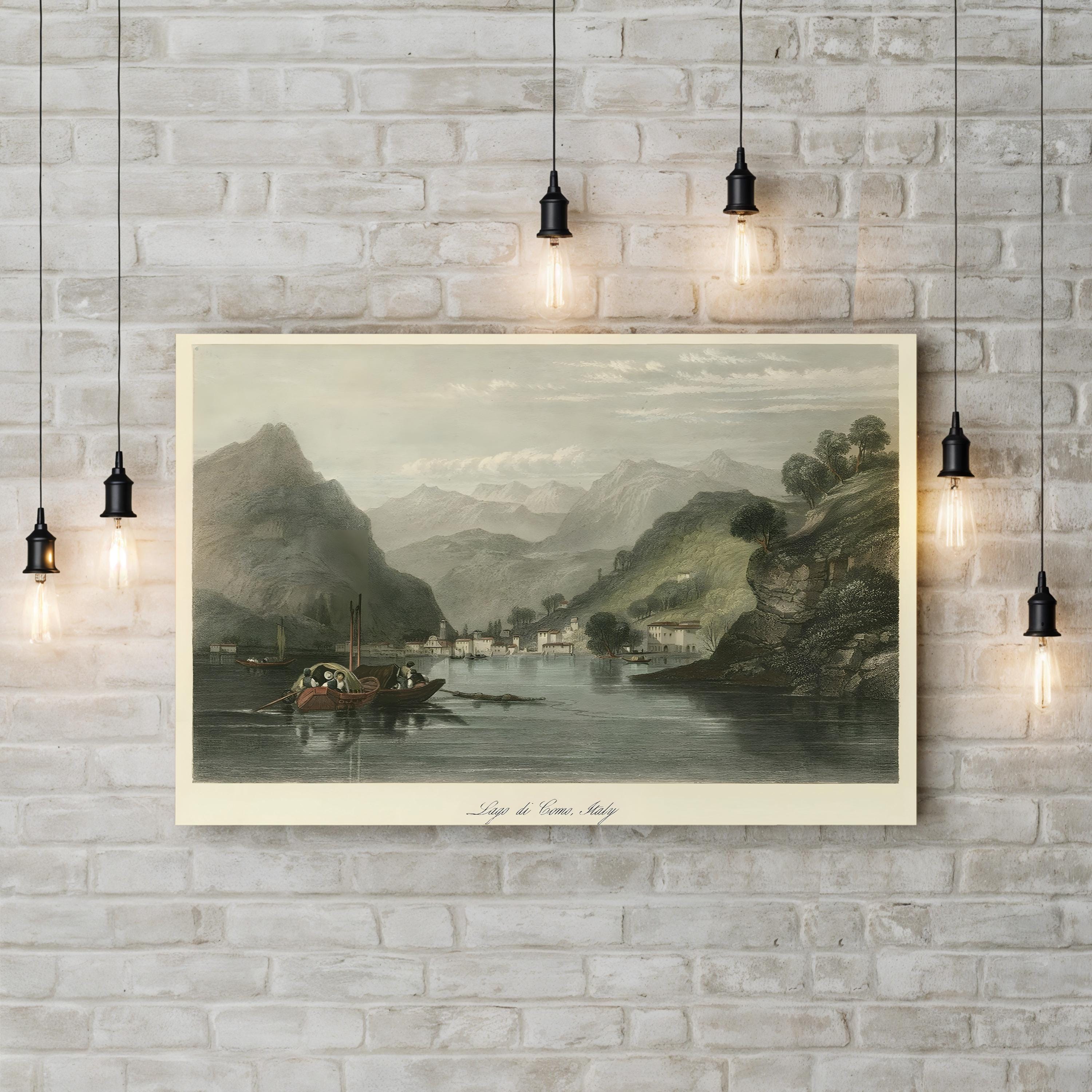 Lago di Como, Italy Wall Art by W. L. Leitch | 19th-Century Romantic Lake Landscape Canvas Print