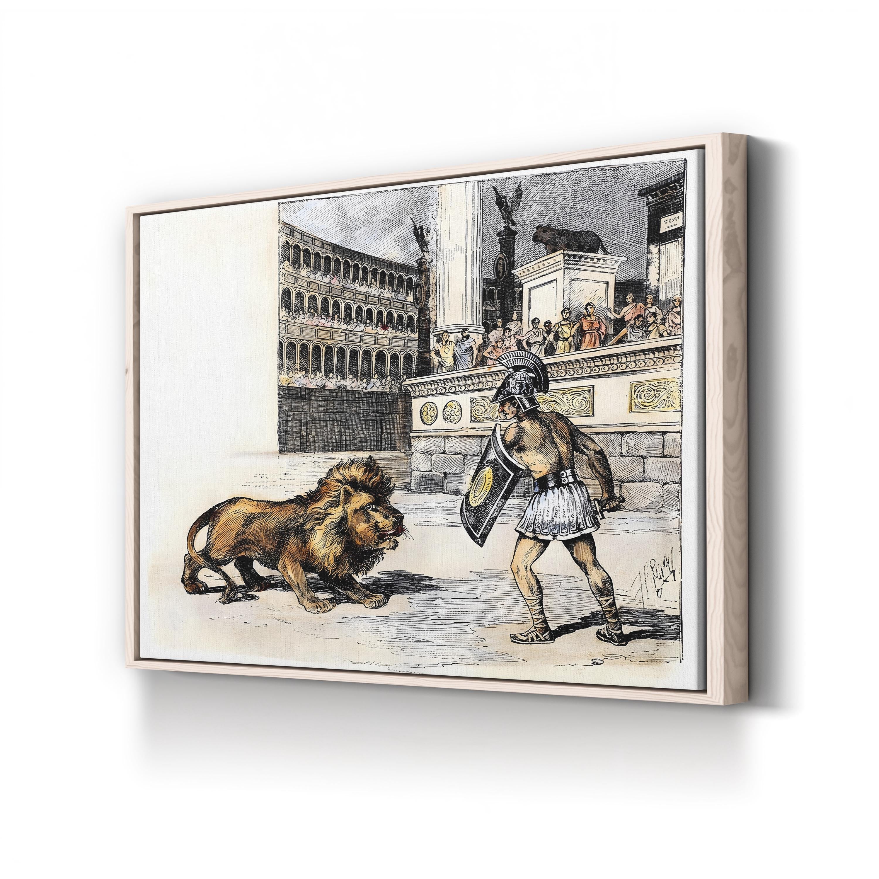 Lion and Gladiator, c. 1892 canvas print in Natural frame
