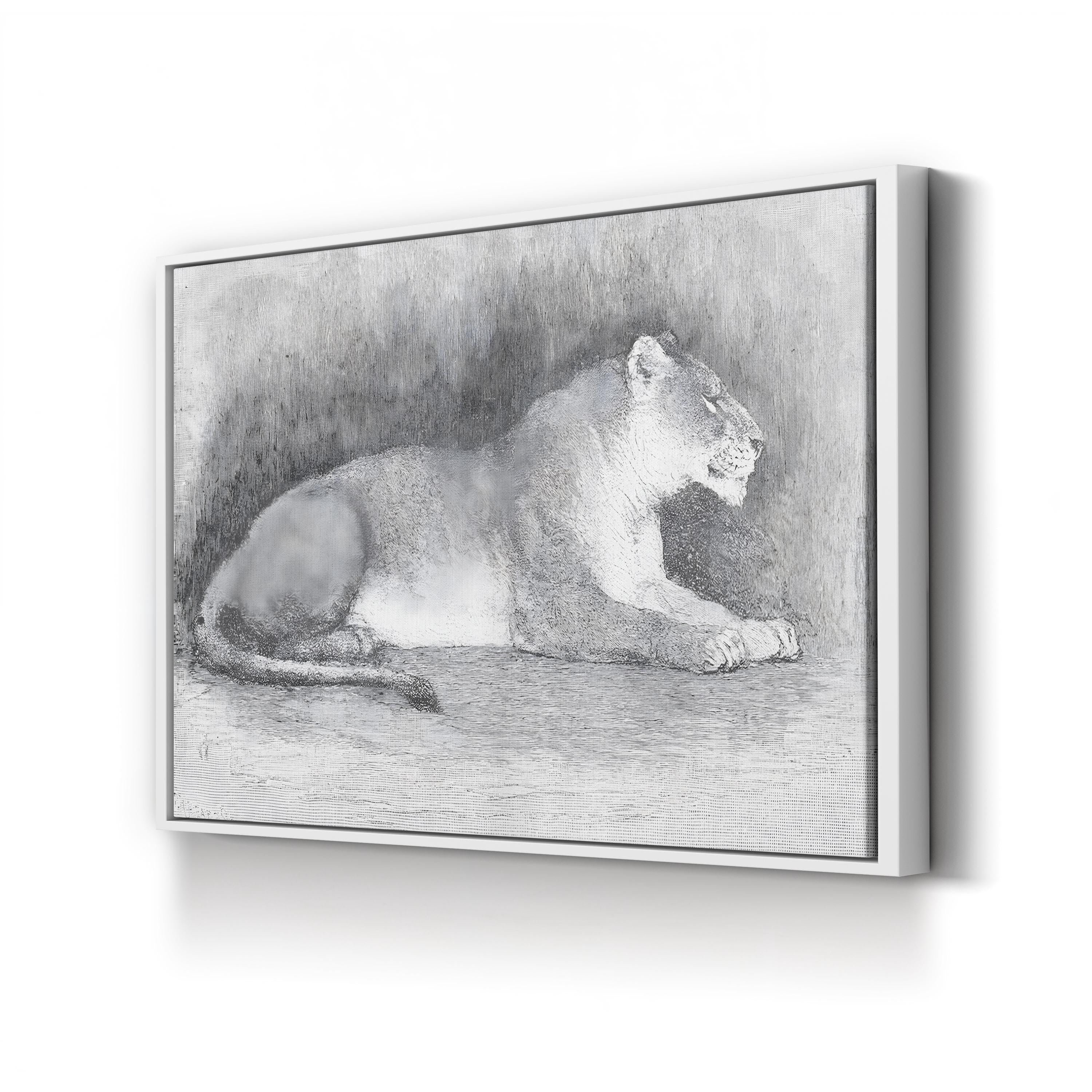 Lioness Wall Art — 19th Century Wood Engraving Wildlife Illustration
