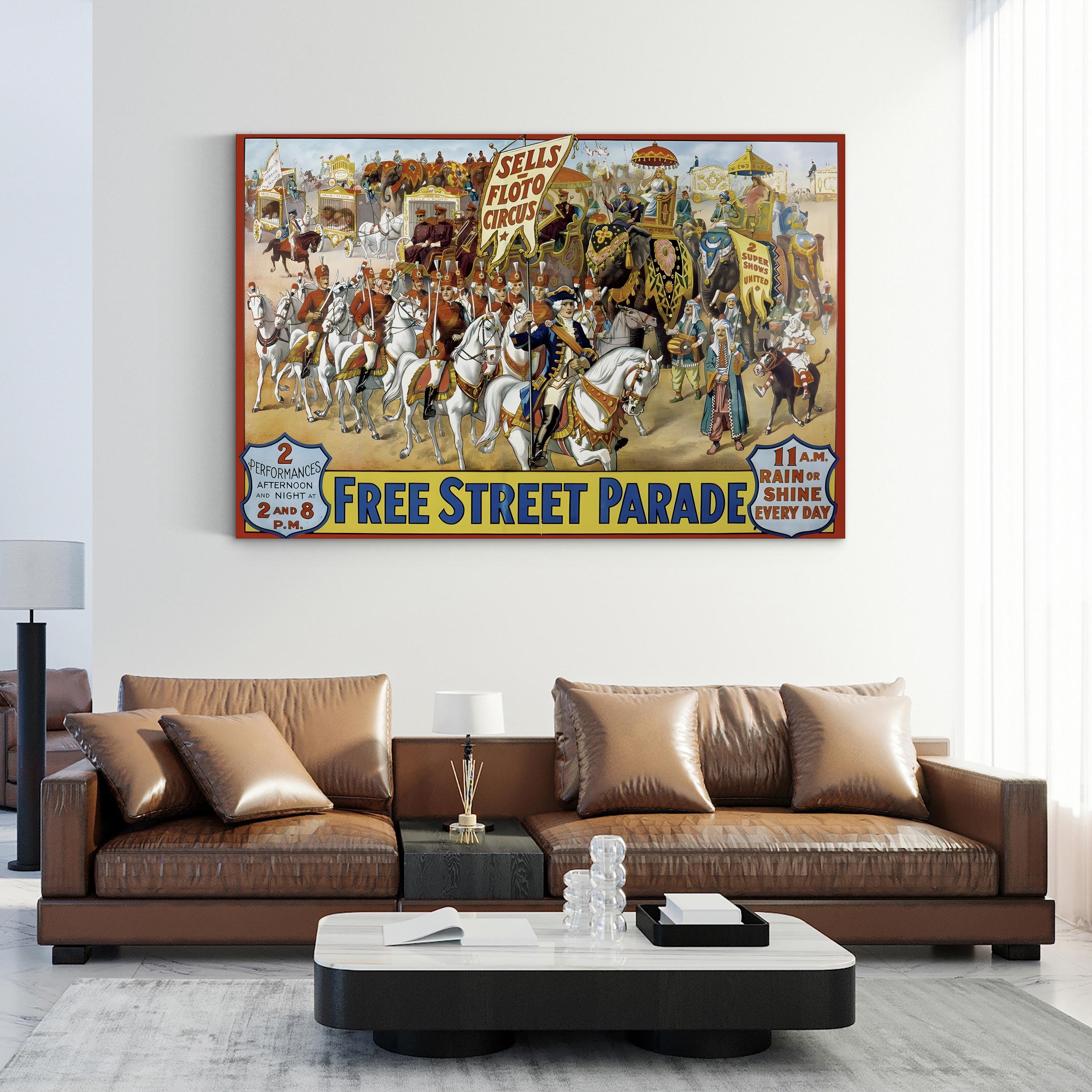 Sells-Floto Circus Street Parade 1913 Wall Art – Vintage American Circus Lithograph Canvas