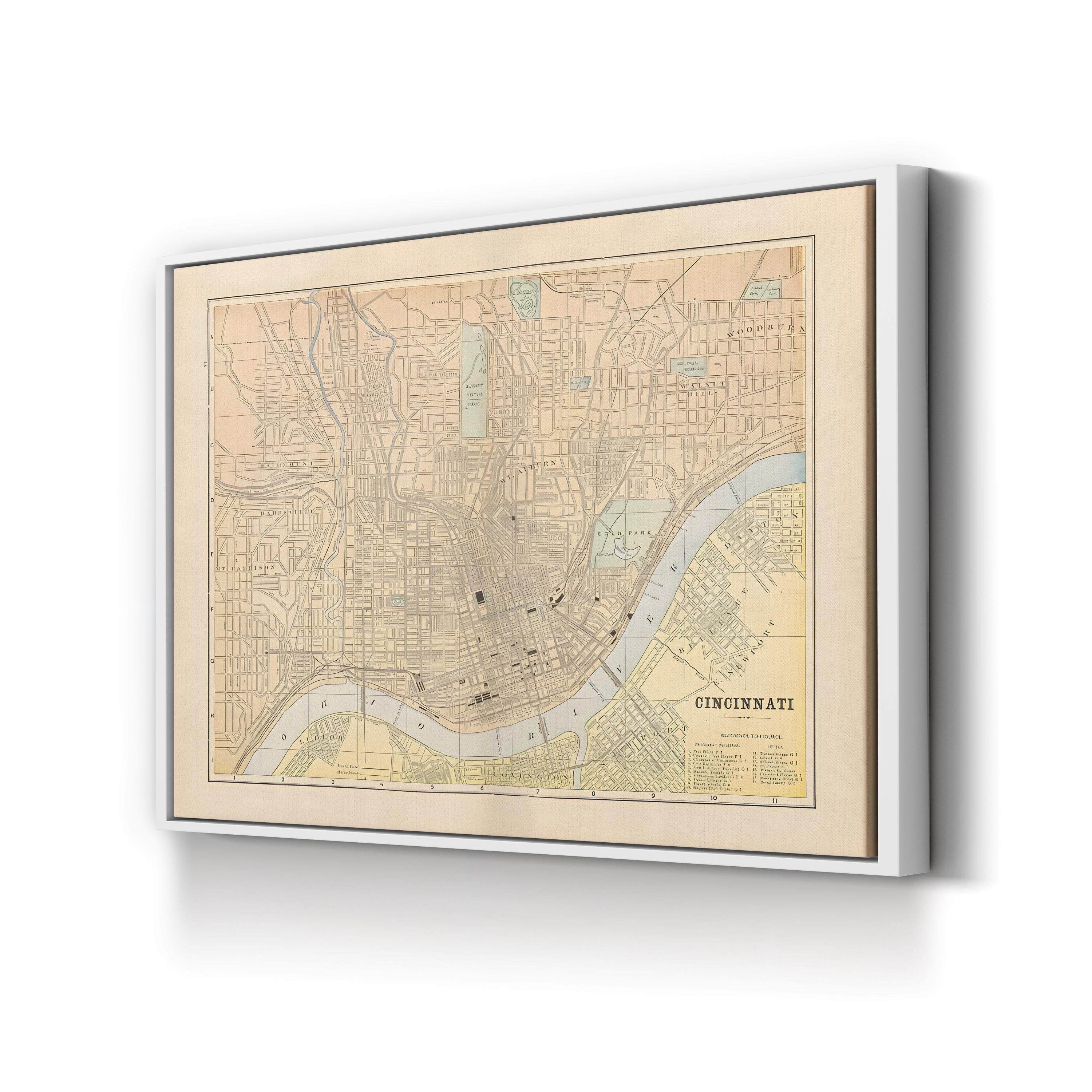 Historic City Vintage Cincinnati, Ohio Map Print Canvas Art