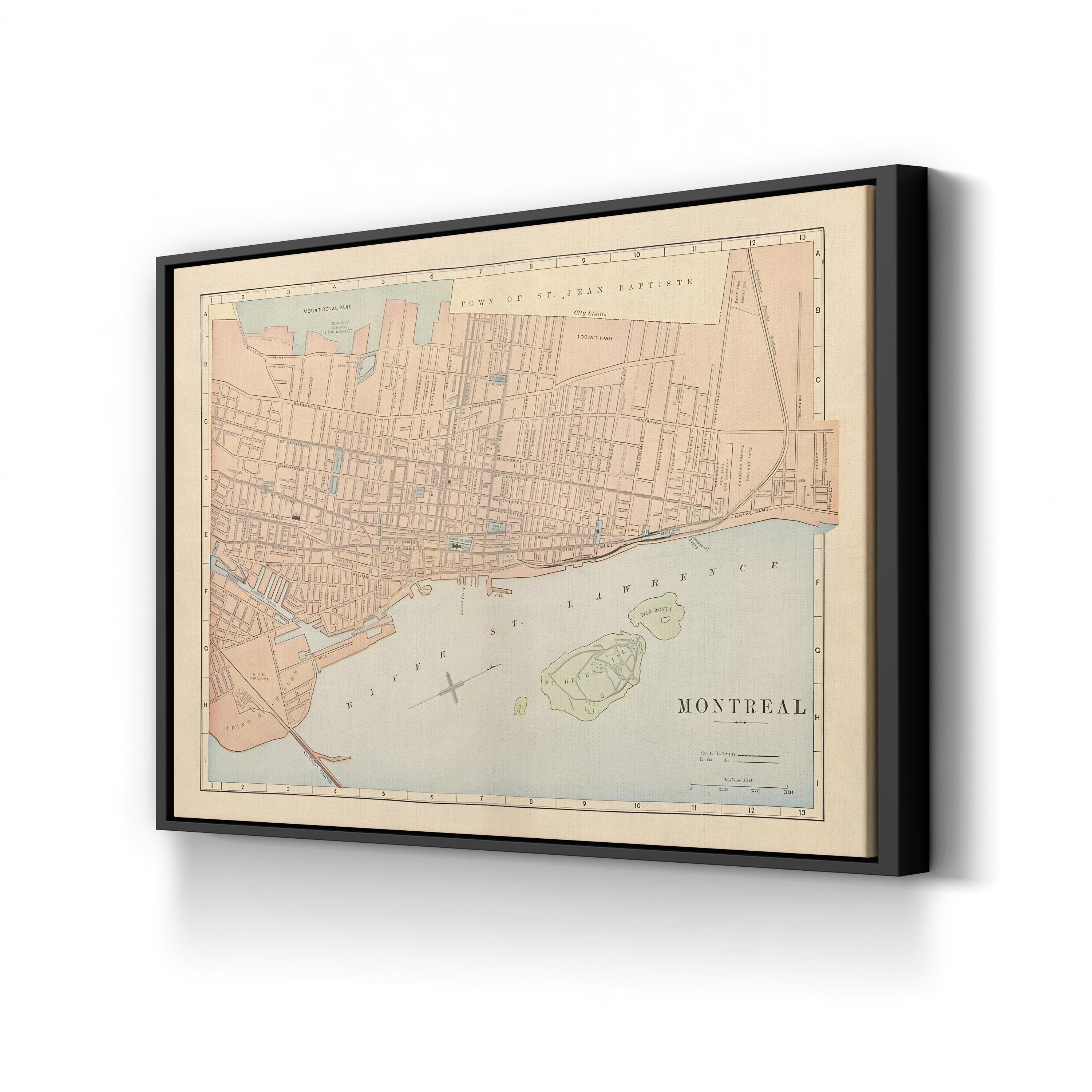 Vintage Montreal City Map – Period Illustration Wall Art | Historic Cartography Canvas Print