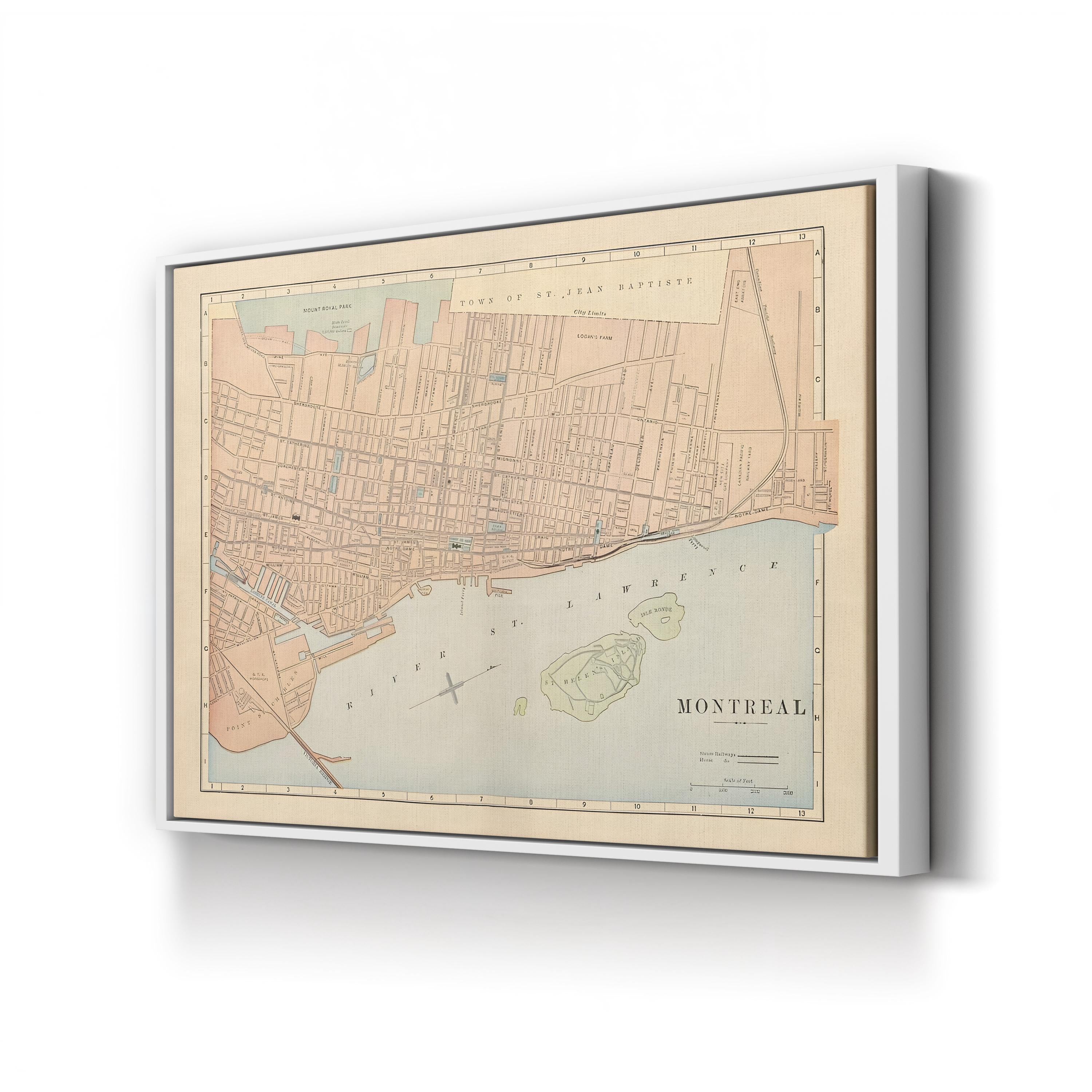 Vintage Montreal City Map – Period Illustration Wall Art | Historic Cartography Canvas Print