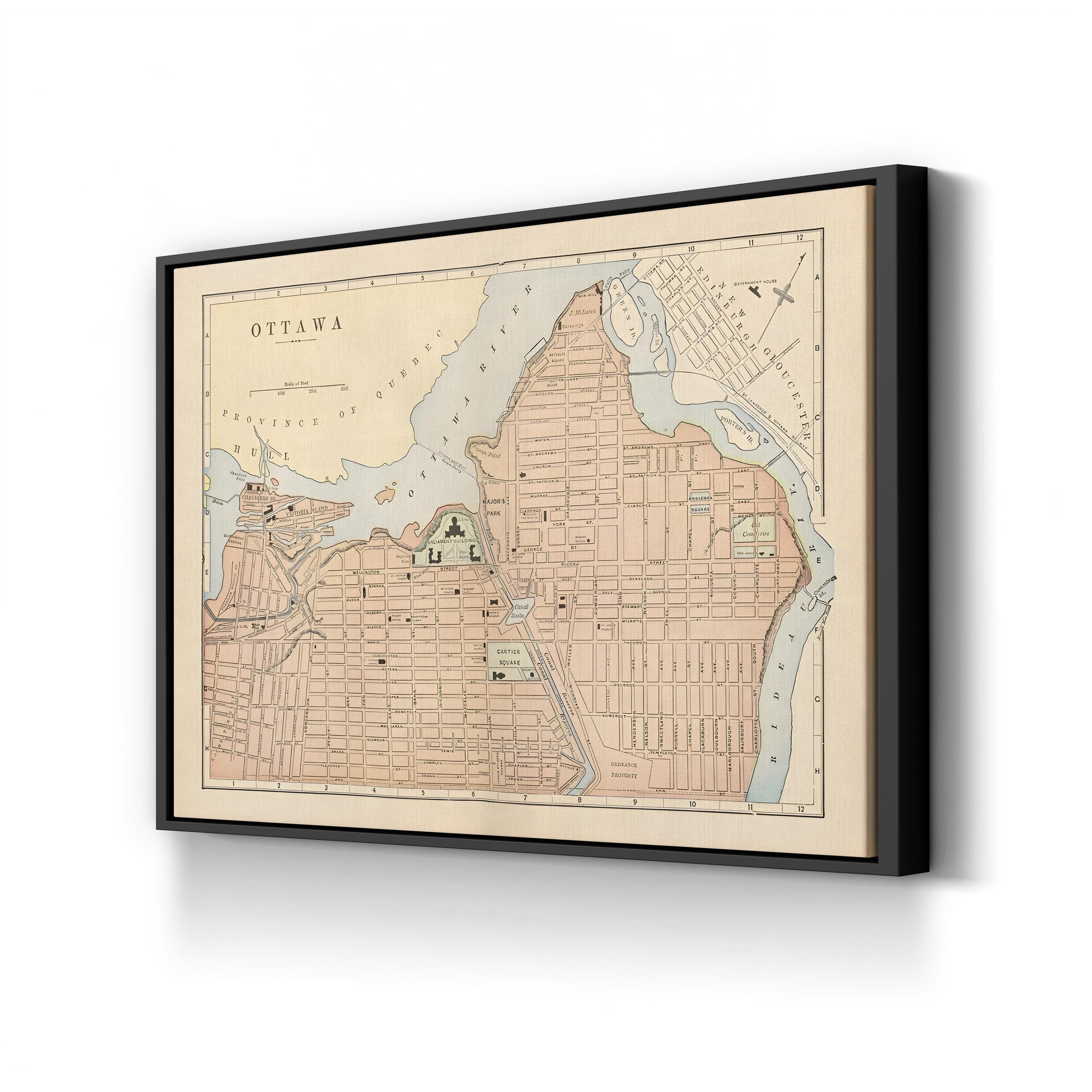 Vintage Ottawa City Map – Period Illustration Wall Art | Historic Cartography Canvas Print
