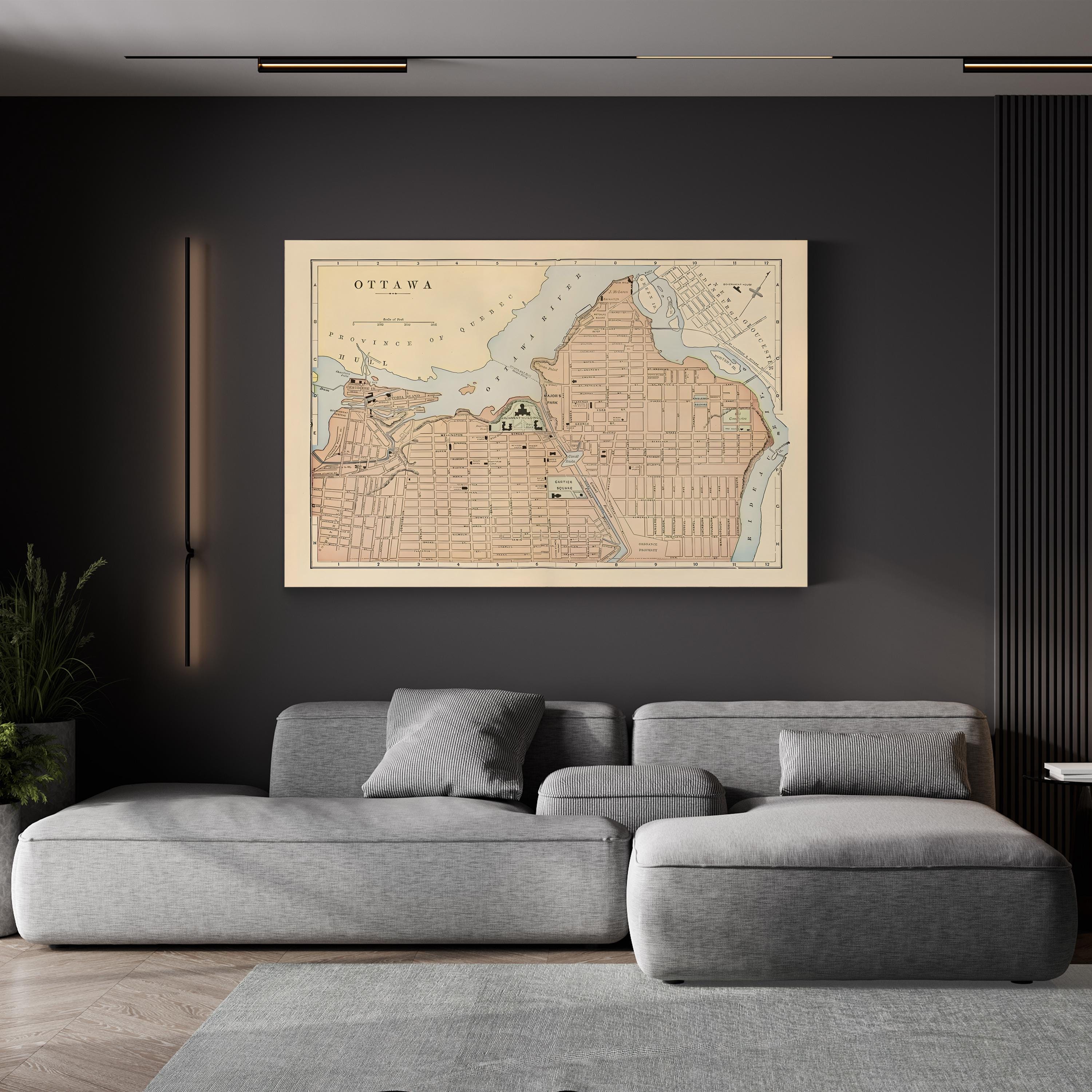Vintage Ottawa City Map – Period Illustration Wall Art | Historic Cartography Canvas Print