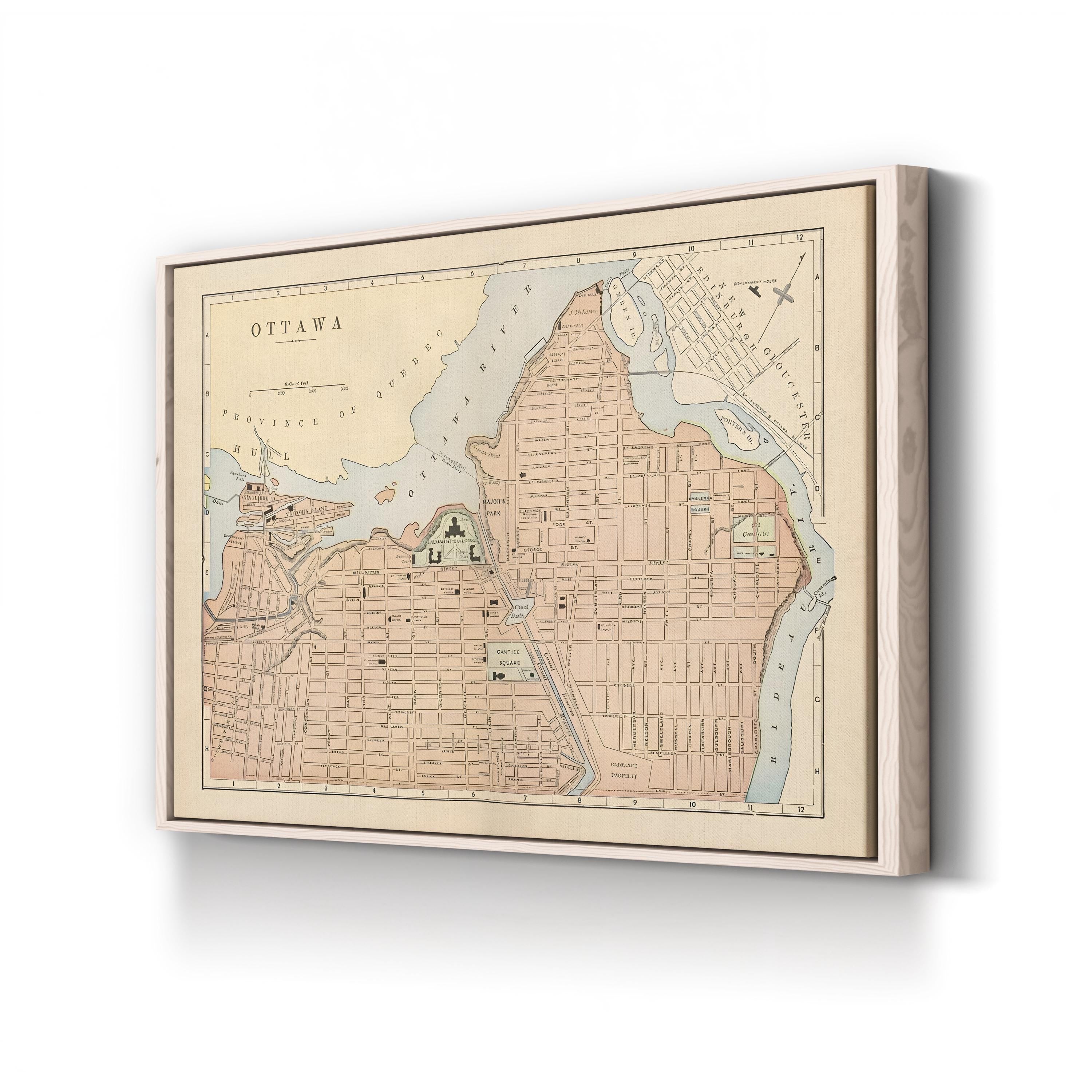 Vintage Ottawa City Map – Period Illustration Wall Art | Historic Cartography Canvas Print