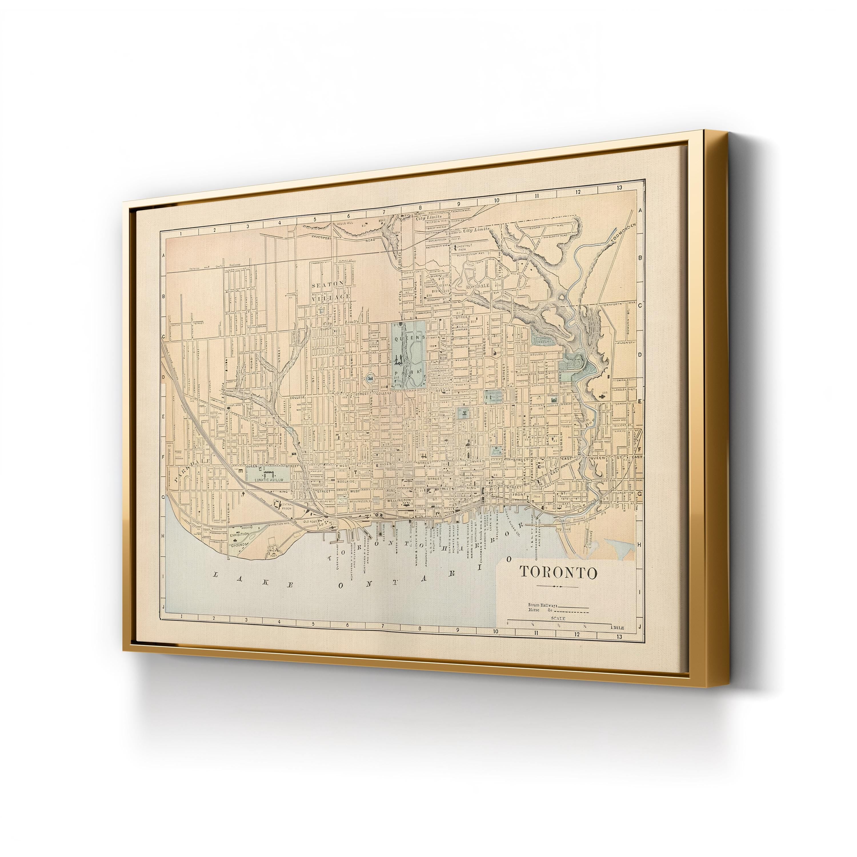 Vintage Toronto City Map – Period Illustration Wall Art | Historic Cartography Canvas Print