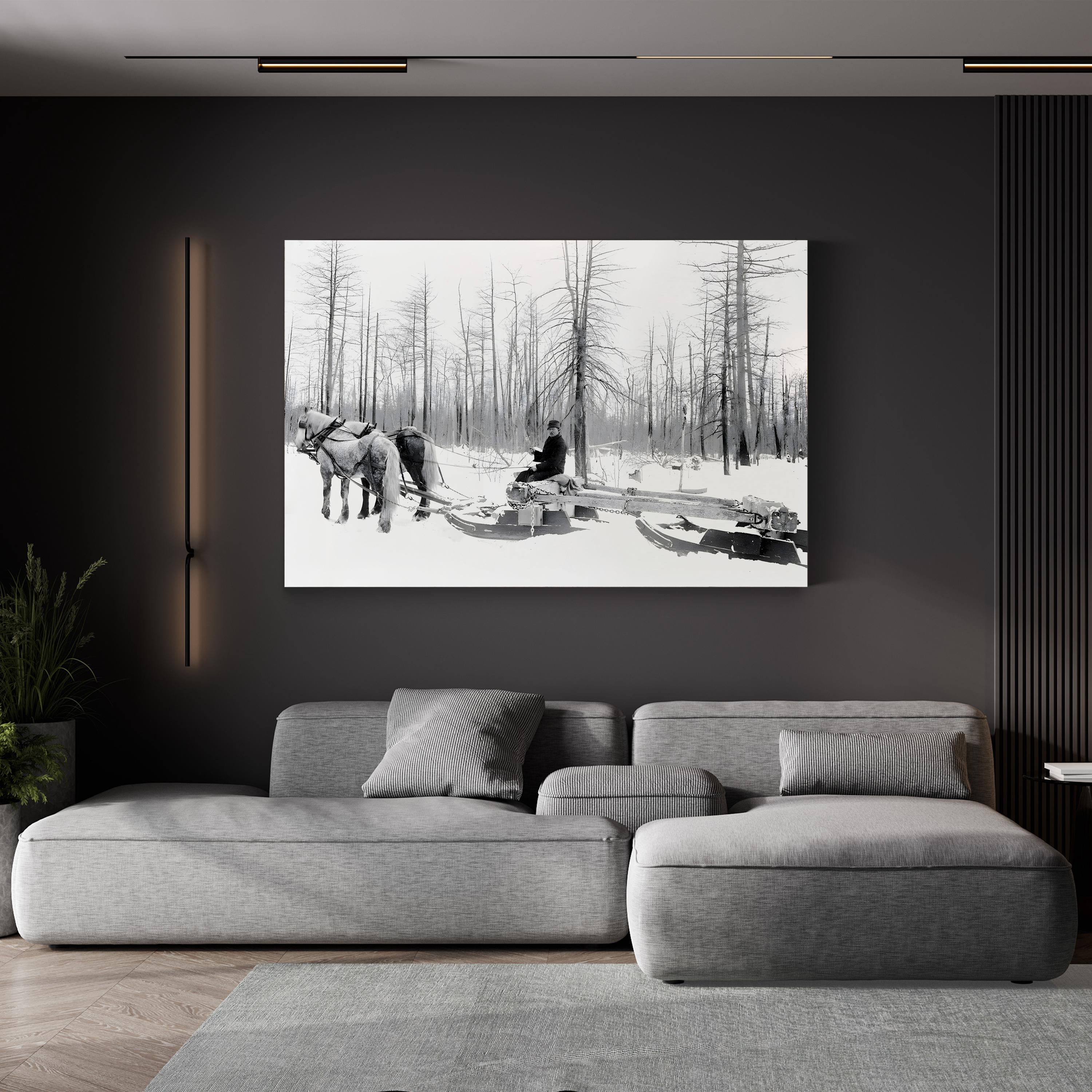 Michigan Lumbering, c.1890 – Vintage Photography Wall Art | Winter Logging Canvas Print