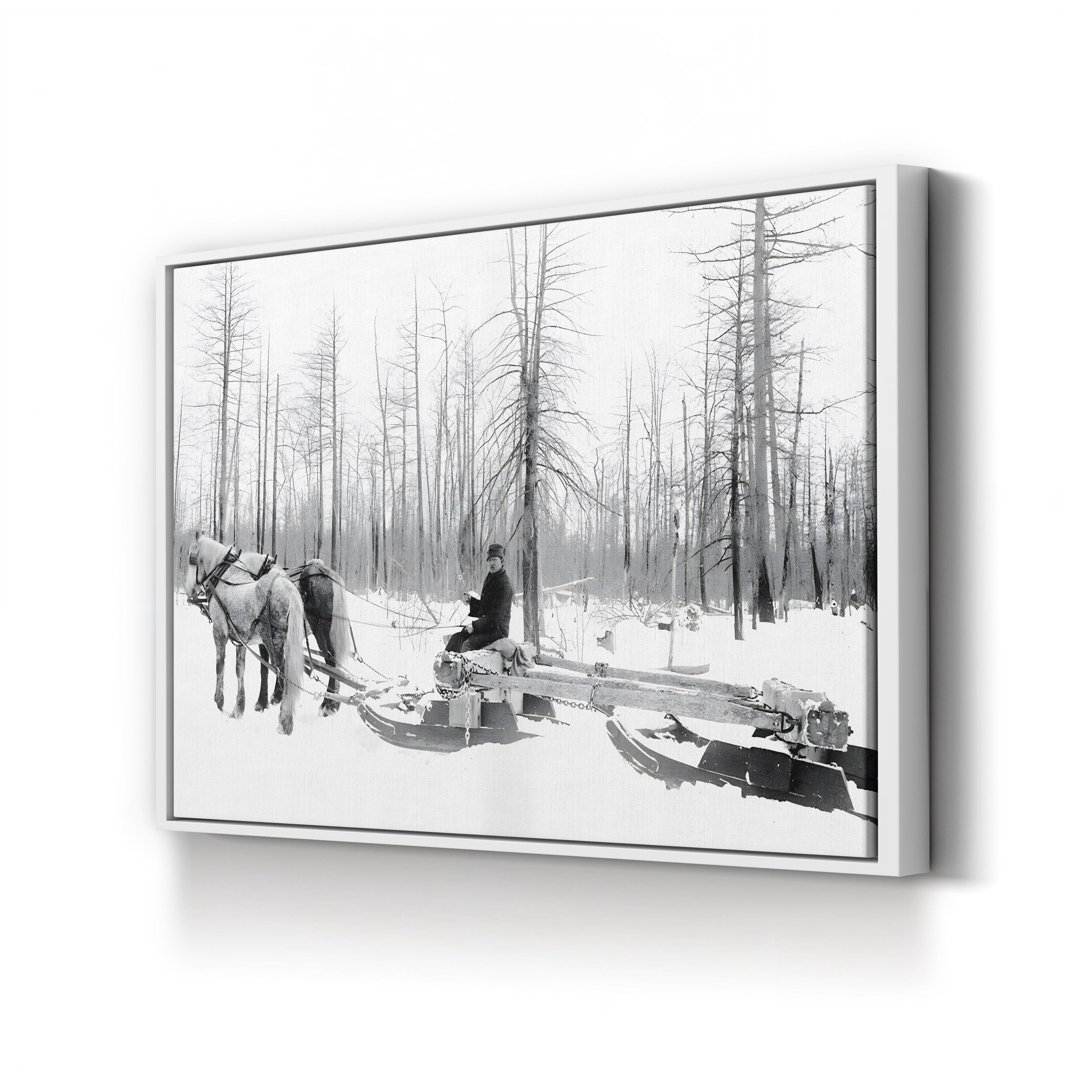Michigan Lumbering, c.1890 – Vintage Photography Wall Art | Winter Logging Canvas Print