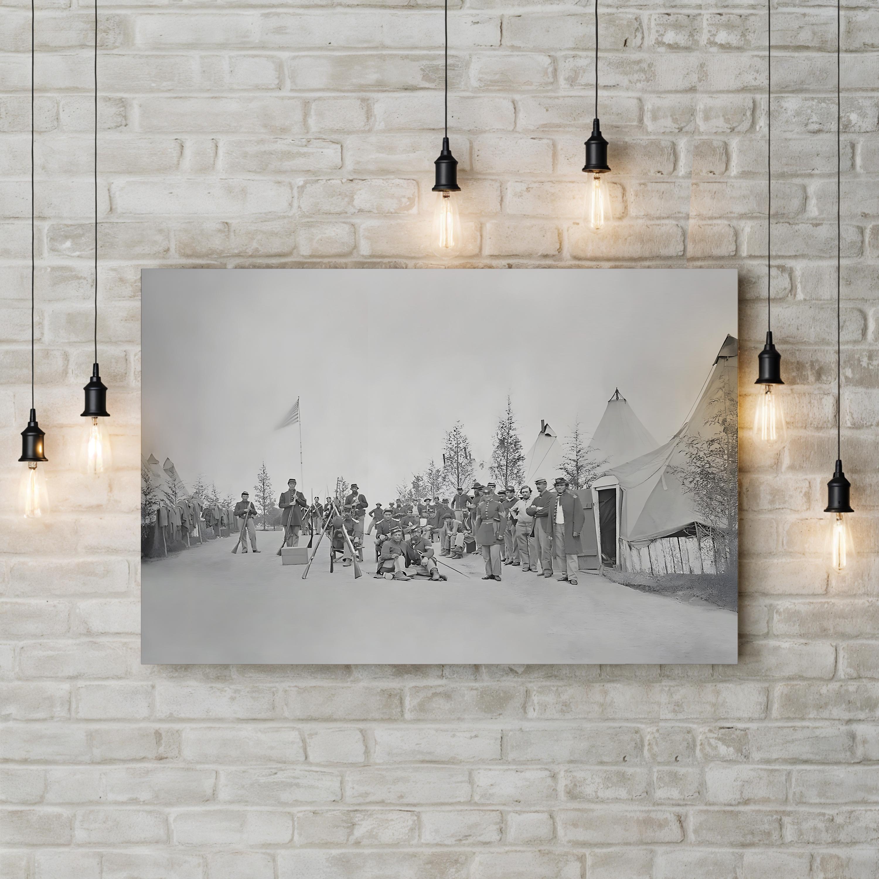 Military Camp with Soldiers in Street During the American Civil War Wall Art – National Archives Historic Photograph Canvas