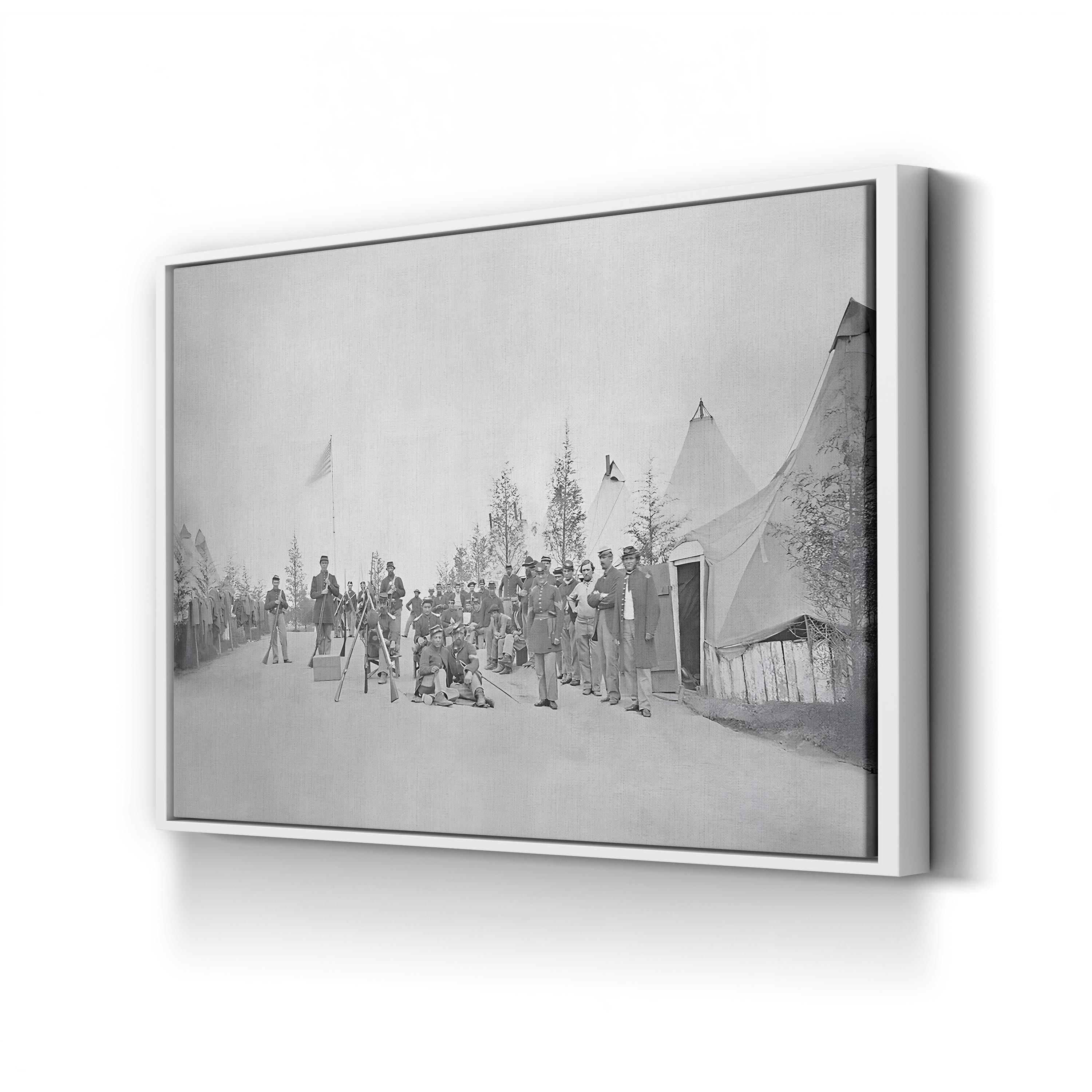 Military Camp with Soldiers in Street During the American Civil War Wall Art – National Archives Historic Photograph Canvas
