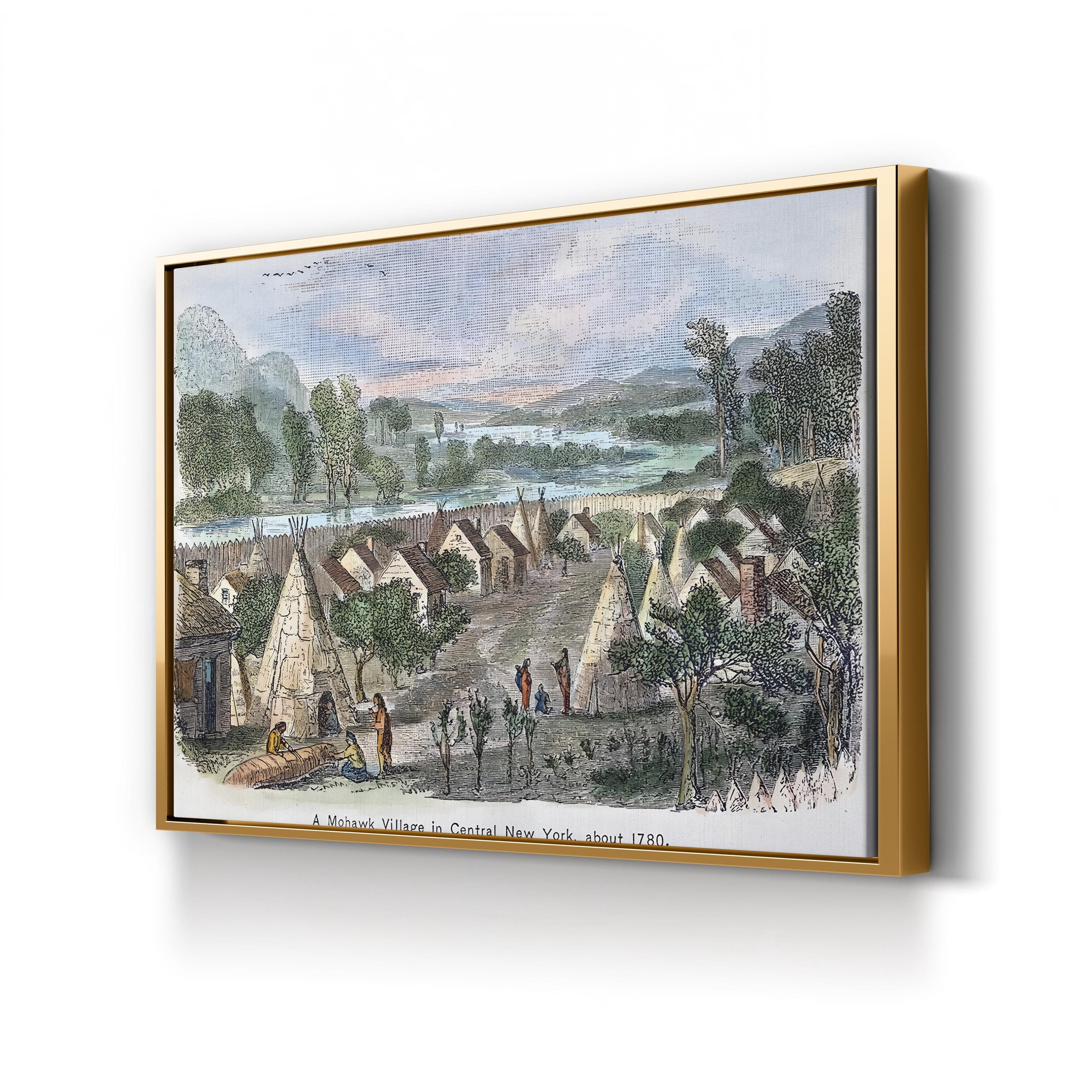 Mohawk Village 1780 – Period Illustration Wall Art | Native American Engraving Canvas Print