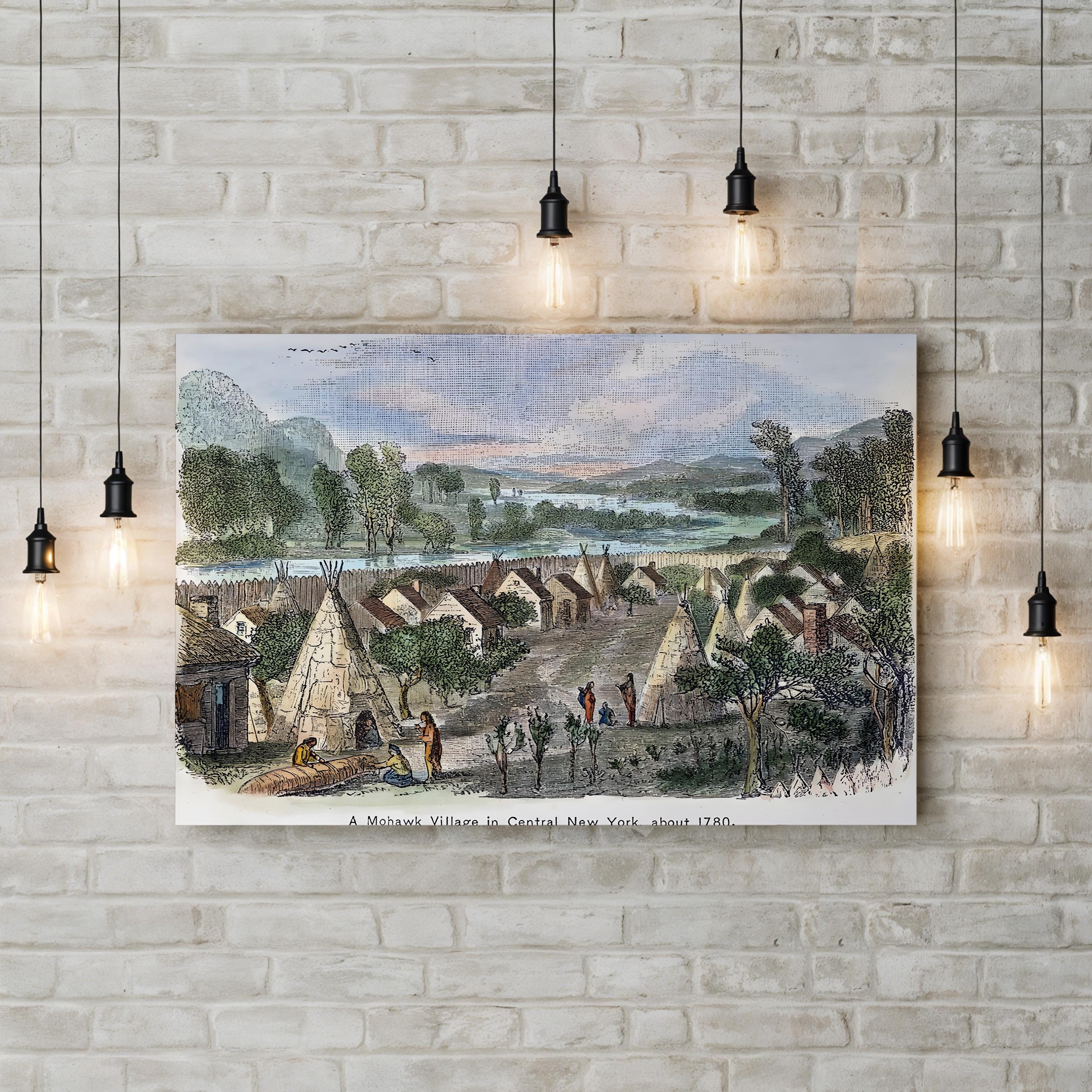 Mohawk Village 1780 – Period Illustration Wall Art | Native American Engraving Canvas Print