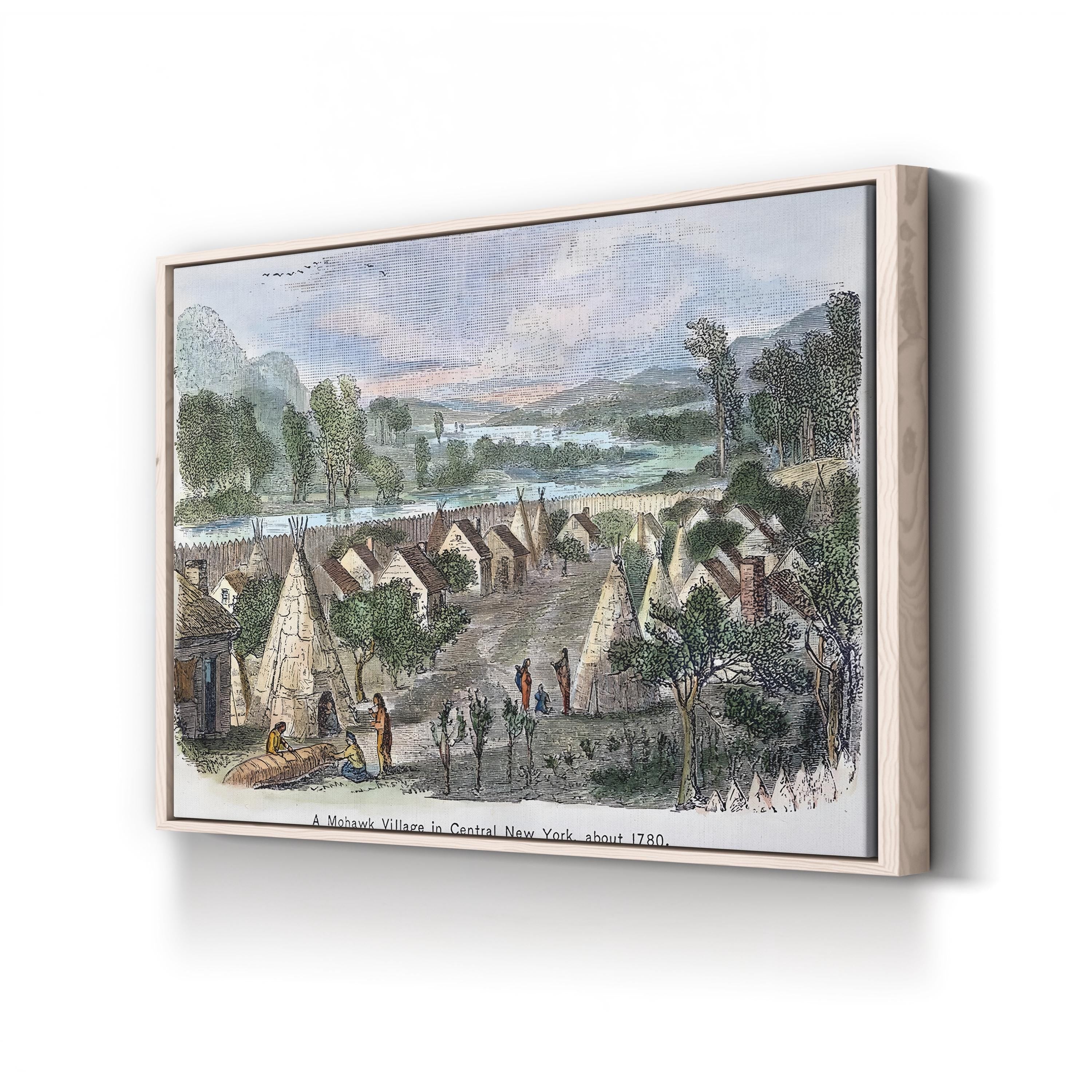 Mohawk Village 1780 – Period Illustration Wall Art | Native American Engraving Canvas Print