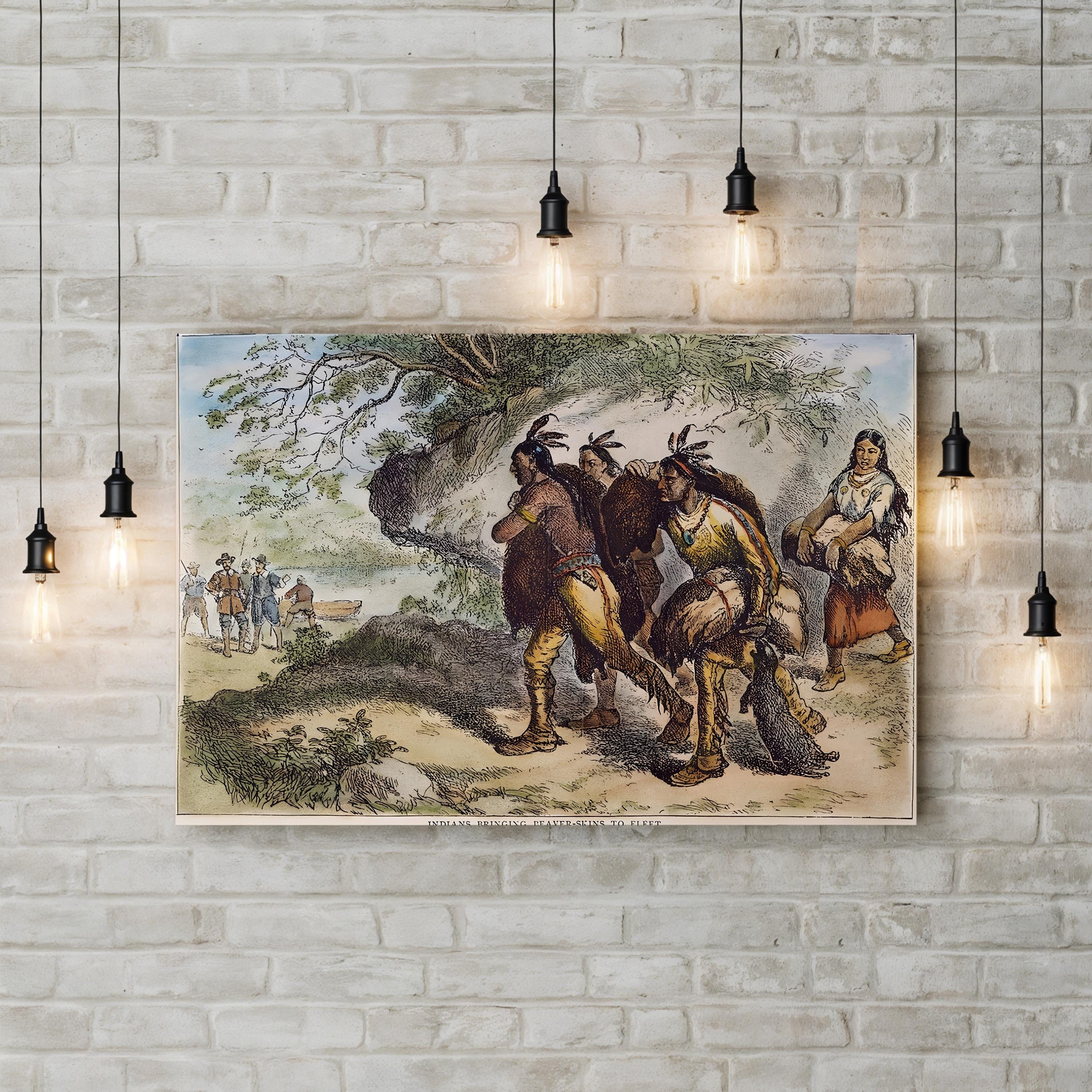 Native Americans Bringing Furs to Dutch Traders, 17th Century Wall Art