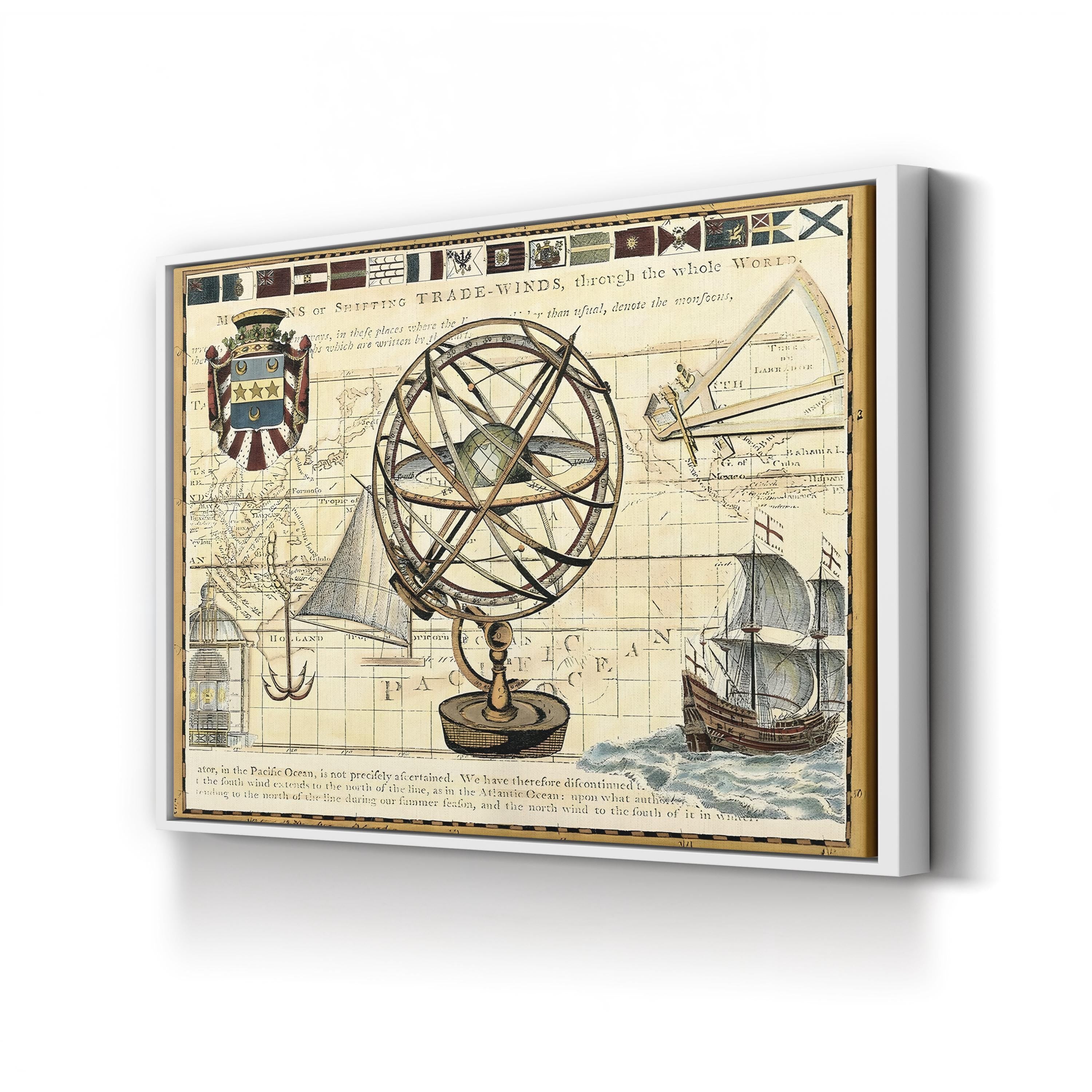 Nautical World Map, 17th Century – Historical Map Wall Art | Vintage Maritime Canvas Print