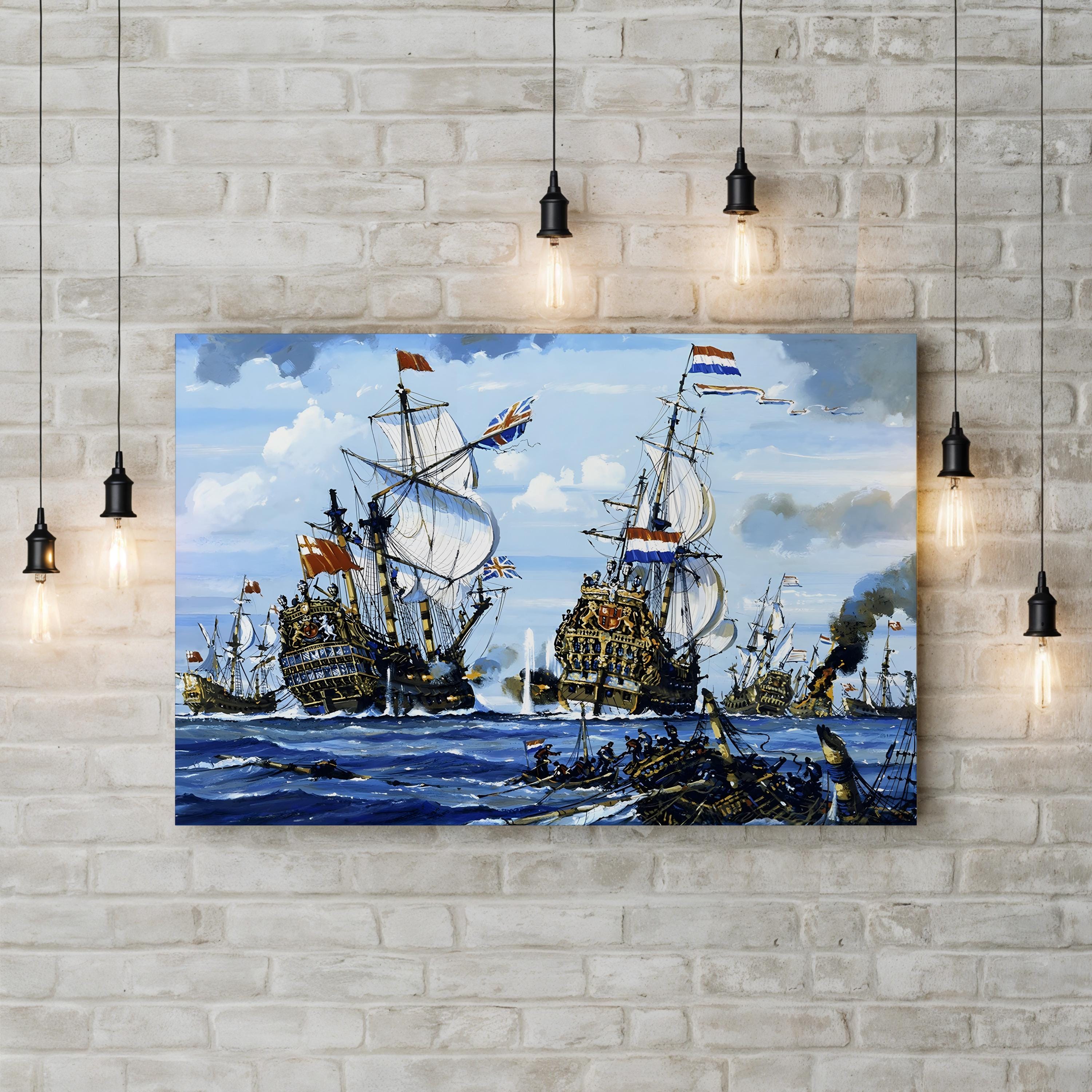 Naval Battle Wall Art | English School Historic Maritime Canvas Painting