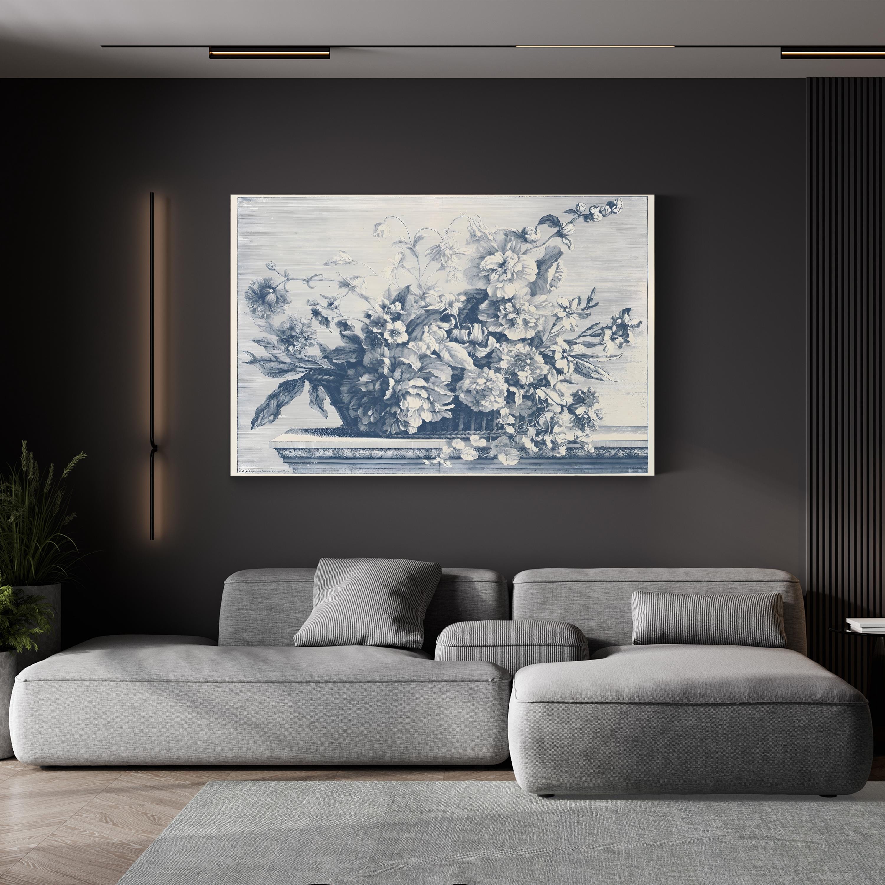 Navy Basket of Flowers II Wall Art by Giovanni Baptiste