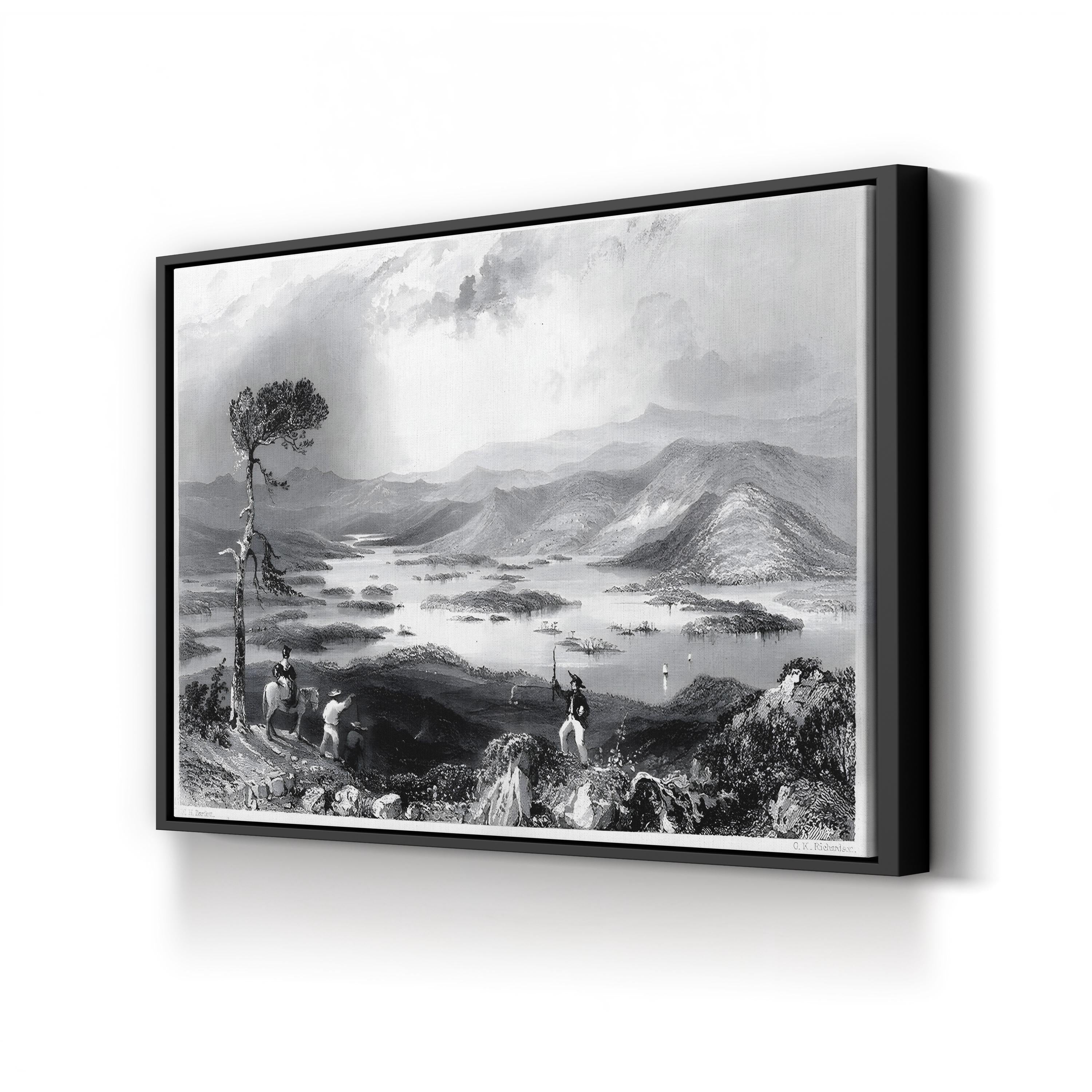 New Hampshire, 1838 Canvas Print – Squam Lake Vintage Landscape Engraving by W. H. Bartlett