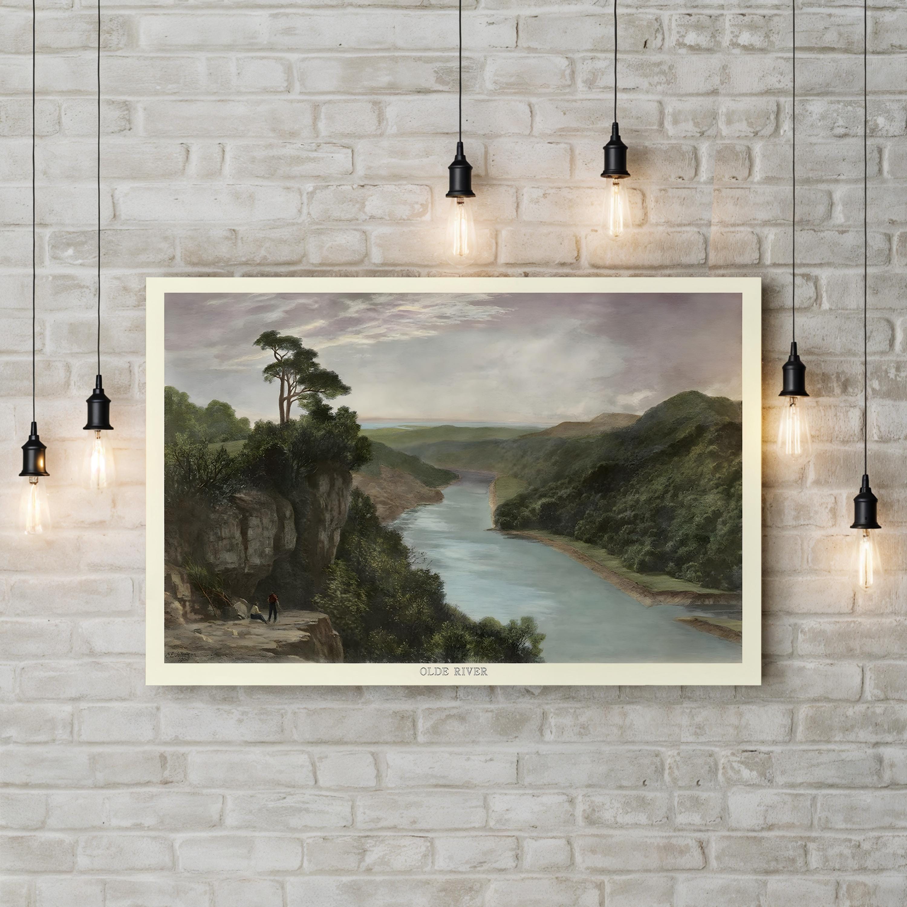 Serene Riverside Landscape – Period Illustration Wall Art | Coastal Canvas Print