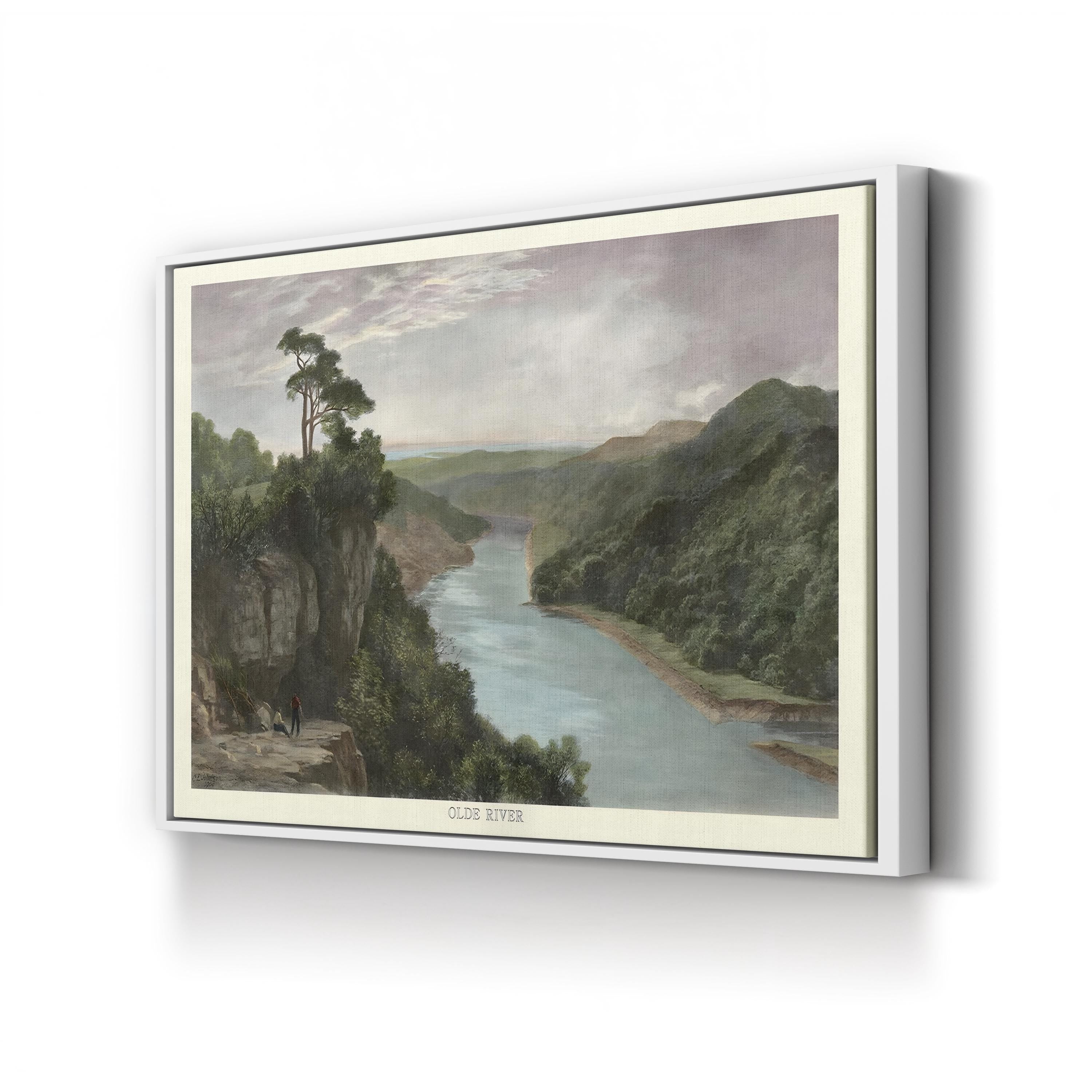 Olde River Landscape canvas print in White frame
