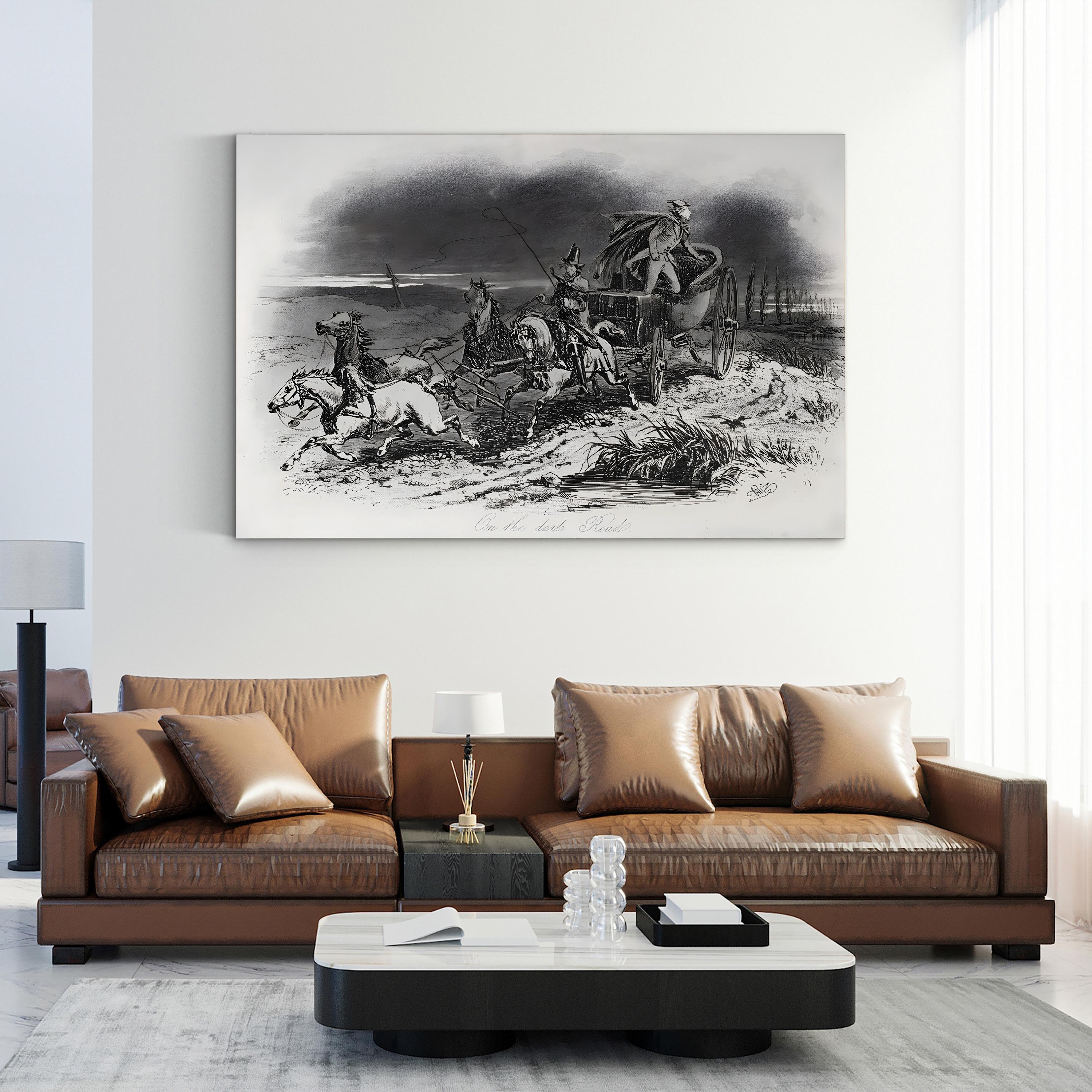 On the Dark Road Wall Art – Victorian Horse-Drawn Carriage Illustration from Dombey and Son by Hablot Knight Browne