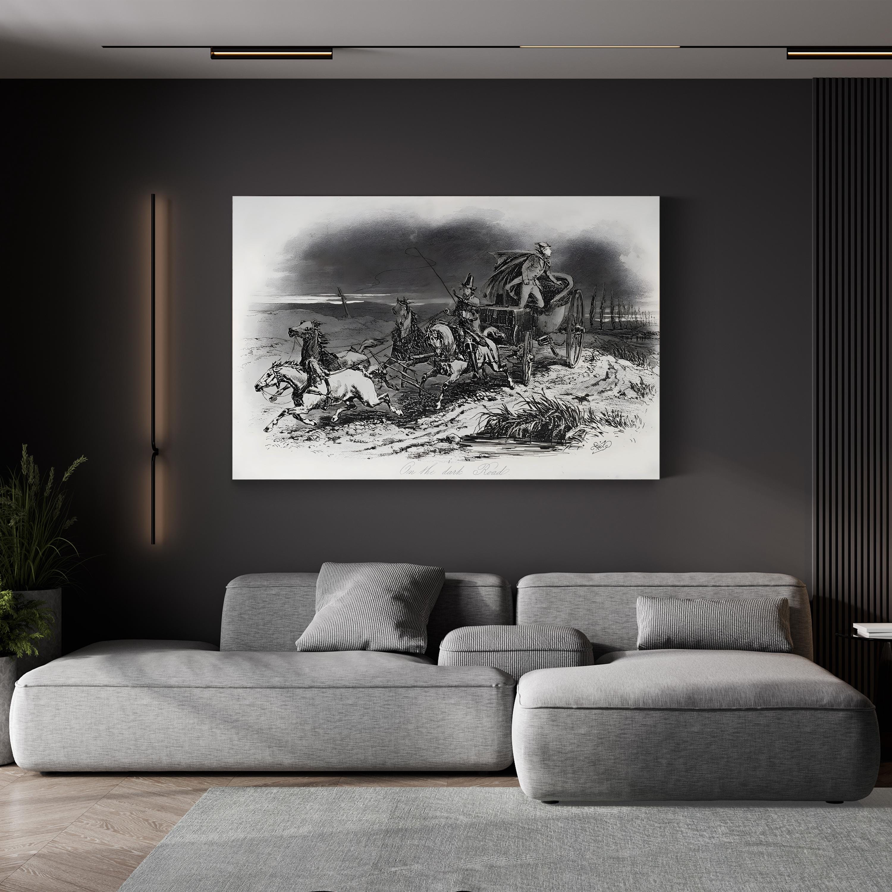 On the Dark Road Wall Art – Victorian Horse-Drawn Carriage Illustration from Dombey and Son by Hablot Knight Browne