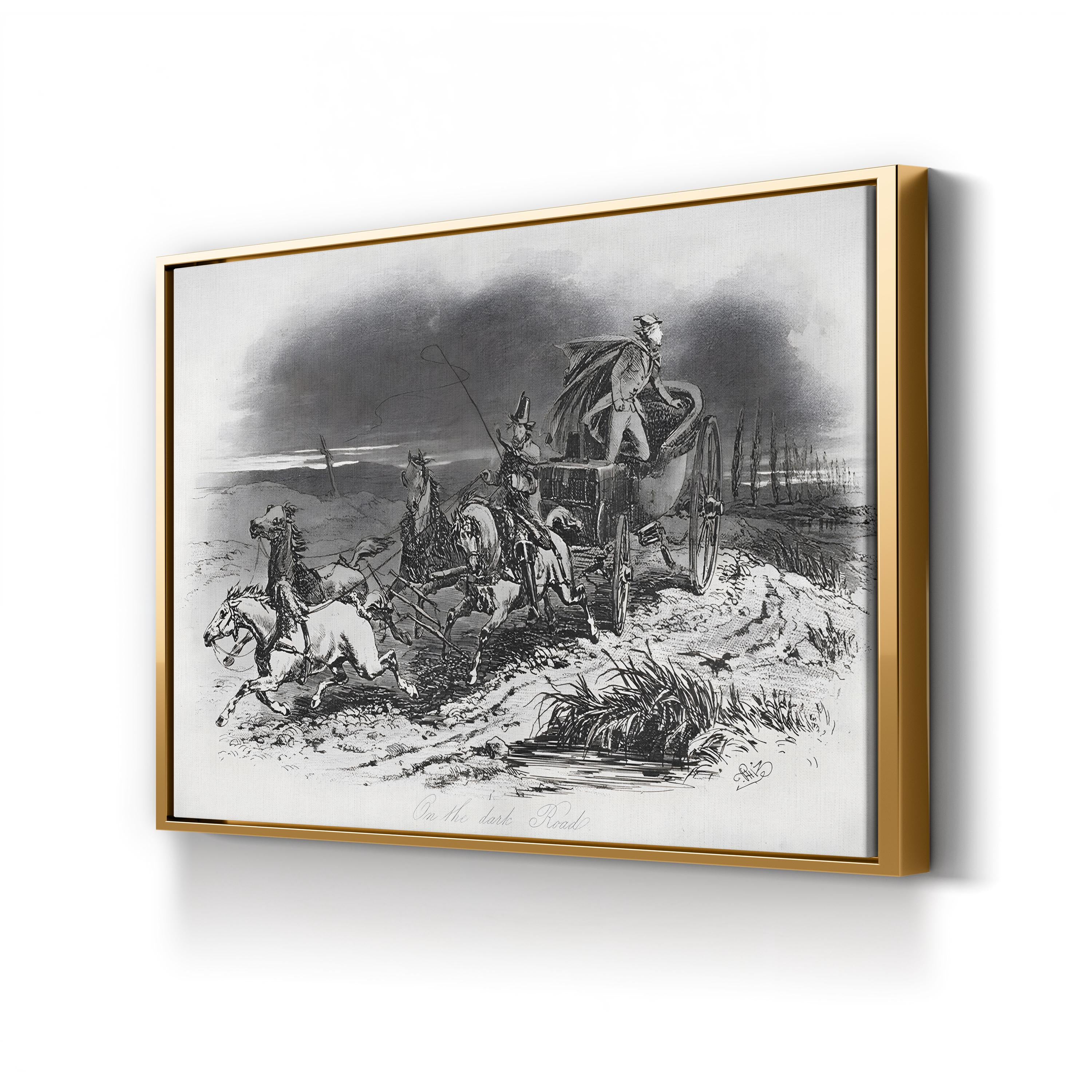 On the Dark Road Wall Art – Victorian Horse-Drawn Carriage Illustration from Dombey and Son by Hablot Knight Browne