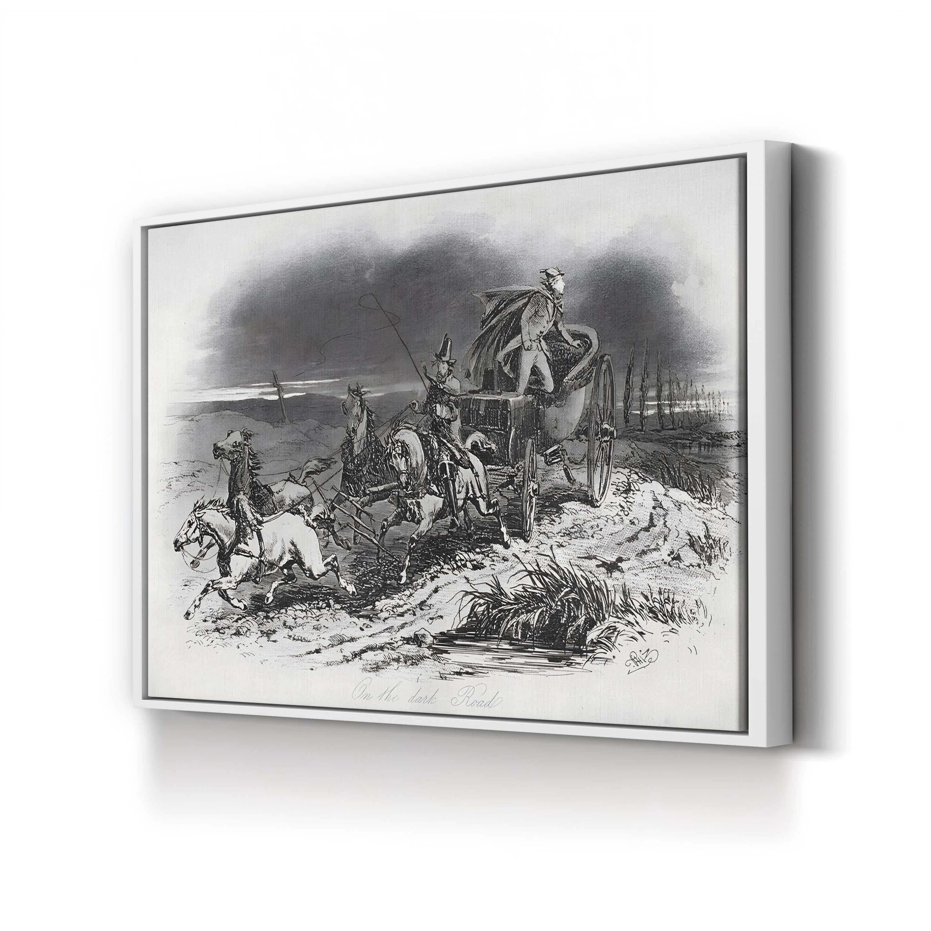 On the Dark Road Wall Art – Victorian Horse-Drawn Carriage Illustration from Dombey and Son by Hablot Knight Browne